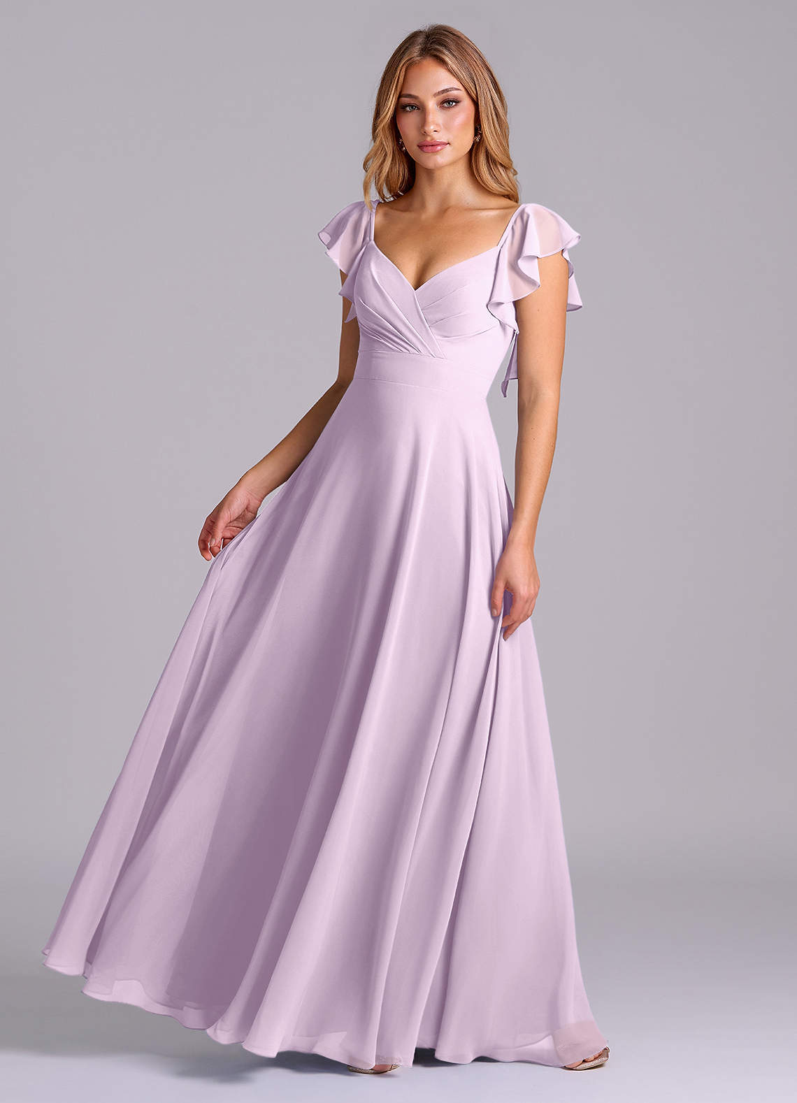 Azazie Leilani Bridesmaid Dresses Frosted Lilac A-Line Pleated Chiffon Dress image1