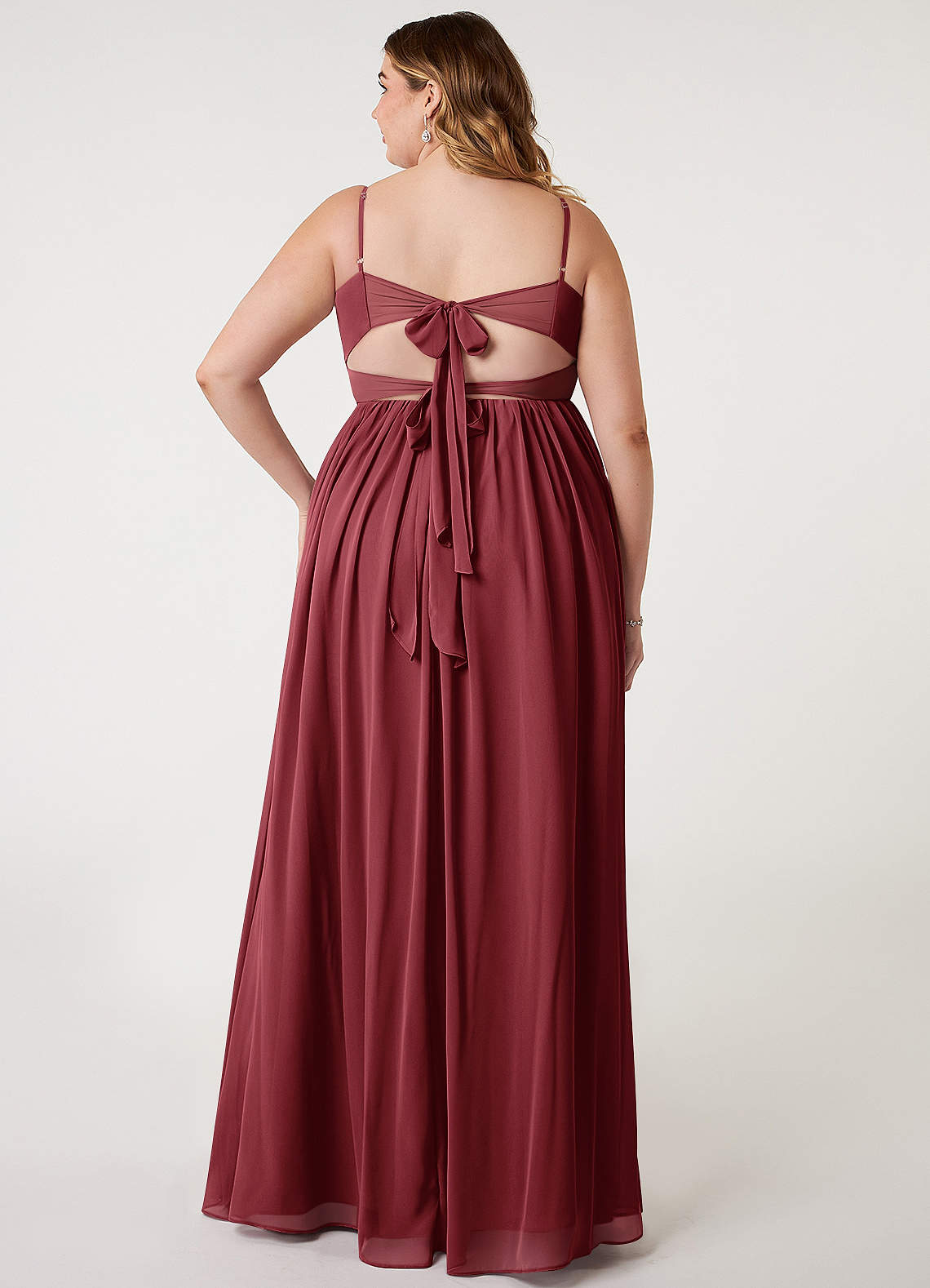 Azazie Zeya Bridesmaid Dresses Merlot A-Line V-Neck Pleated Chiffon Dress image6