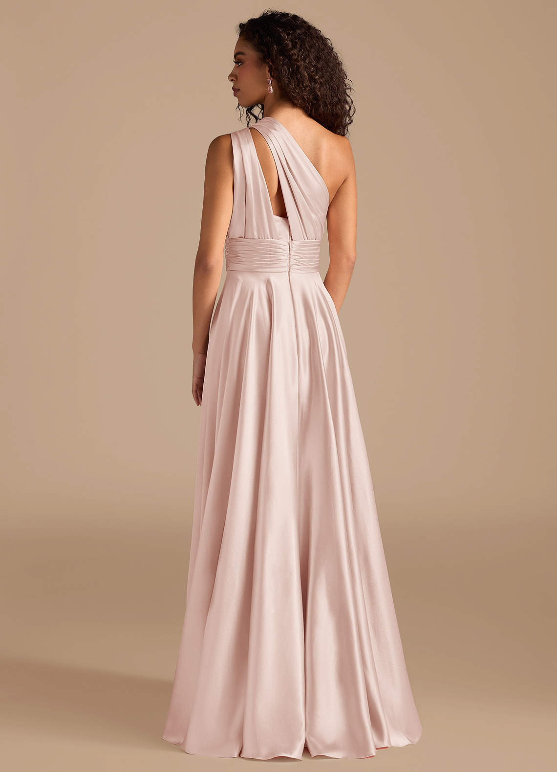 Azazie Charlize Brudtärnklänningar Klä av A-Linje i Metallisk satin Ena axeln Rodnande Rosa image3