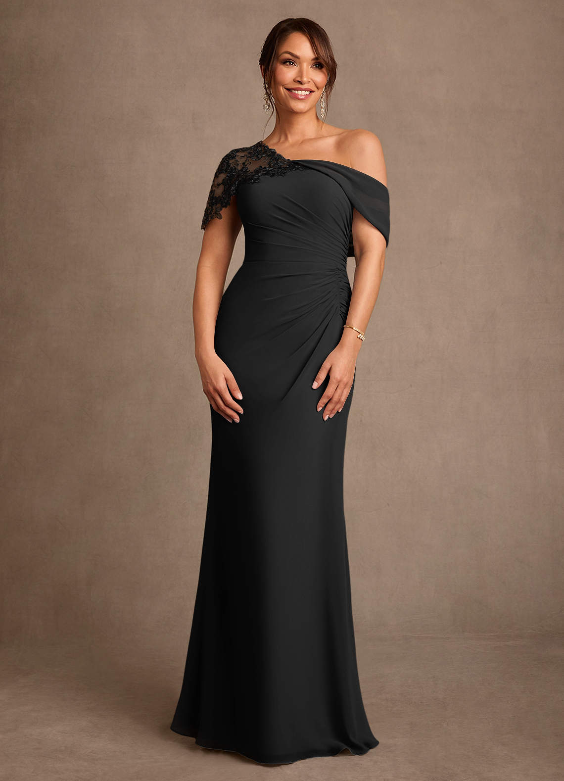 Azazie Sally Black Sheath Lace Chiffon Dress Ready to Ship