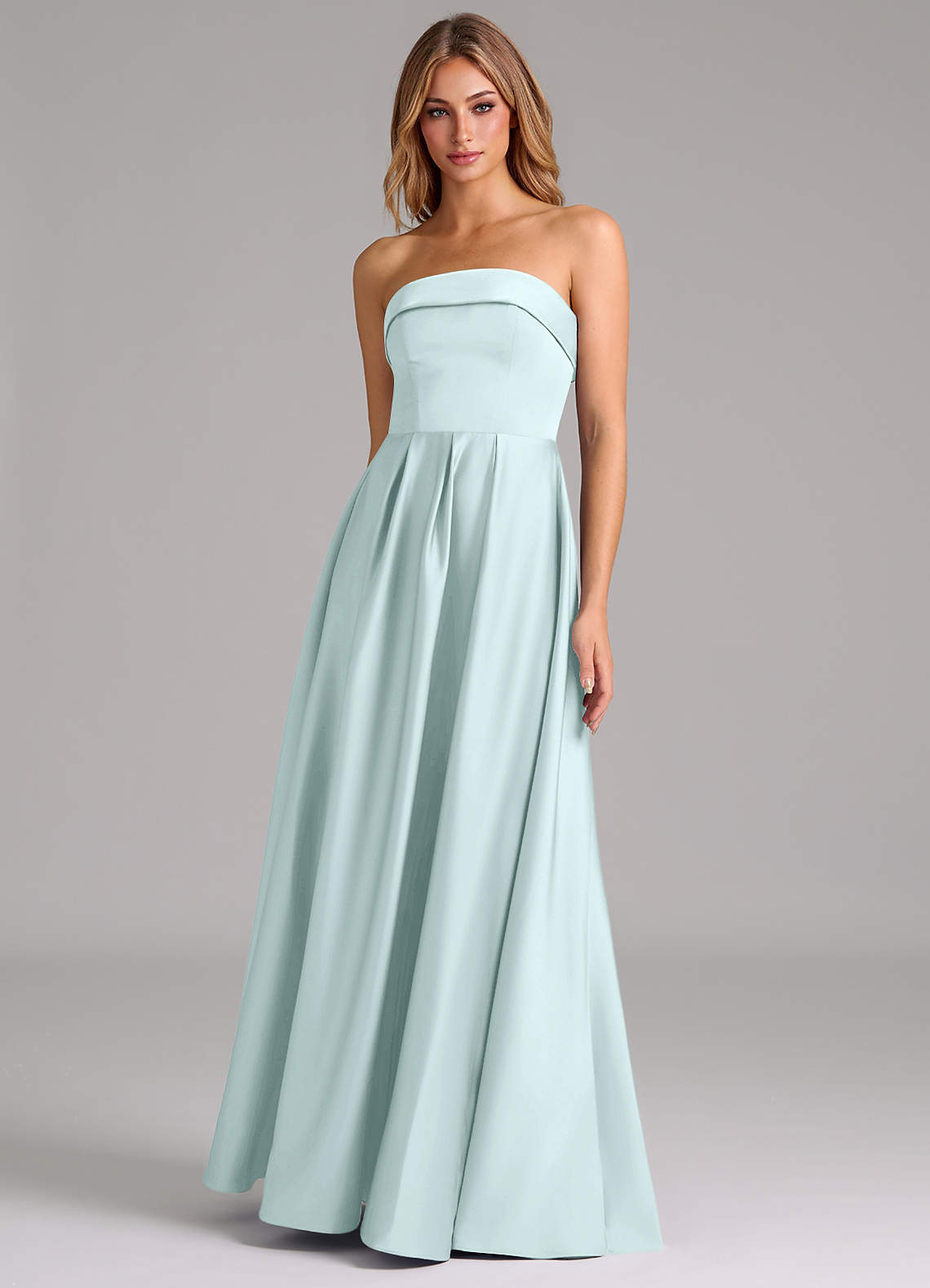 Azazie Lucienne Bridesmaid Dresses Sea Glass A-Line Strapless Stretch Satin Convertible Dress image1