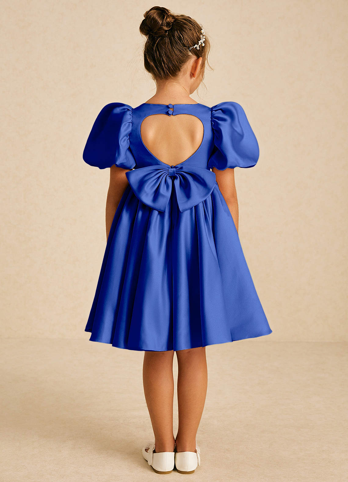 Azazie Muffin vestidos de niña de las flores Vestido de Azul Real de Satin Mate de Corte En A con Con mangas image1