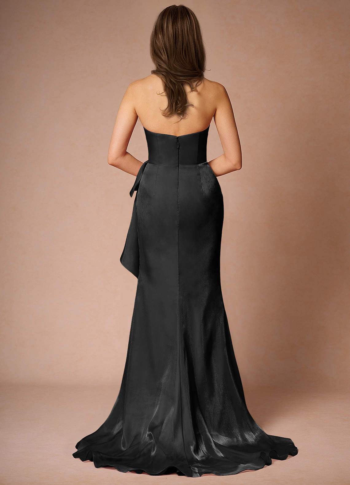black tie wedding dresses women Nalira Black Satin Bandeau Maxi Dress With Draped Skirt – Club L London