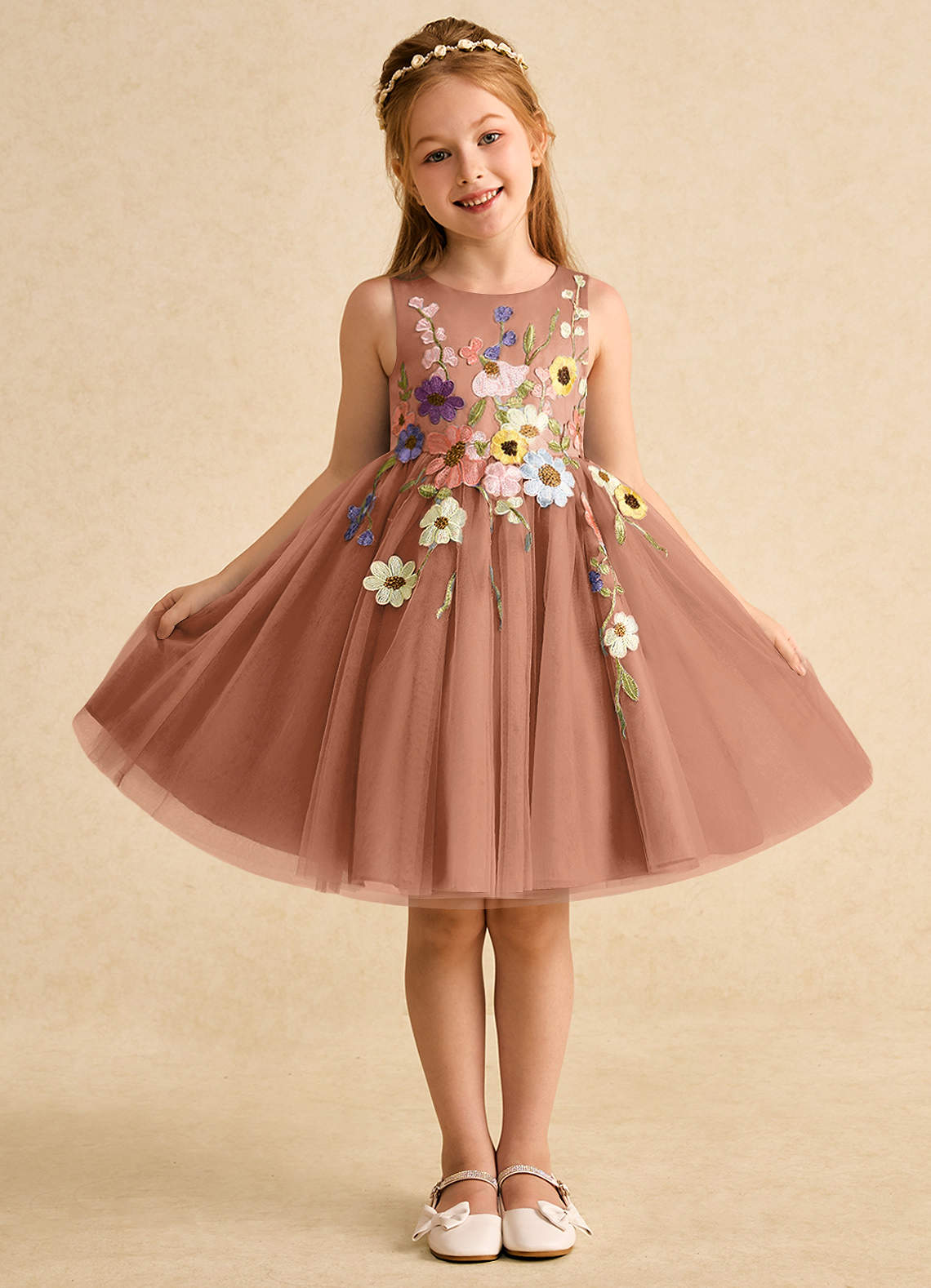 Azazie Prima Flower Girl Dresses Bronzer A-Line Bow Tulle Dress image1