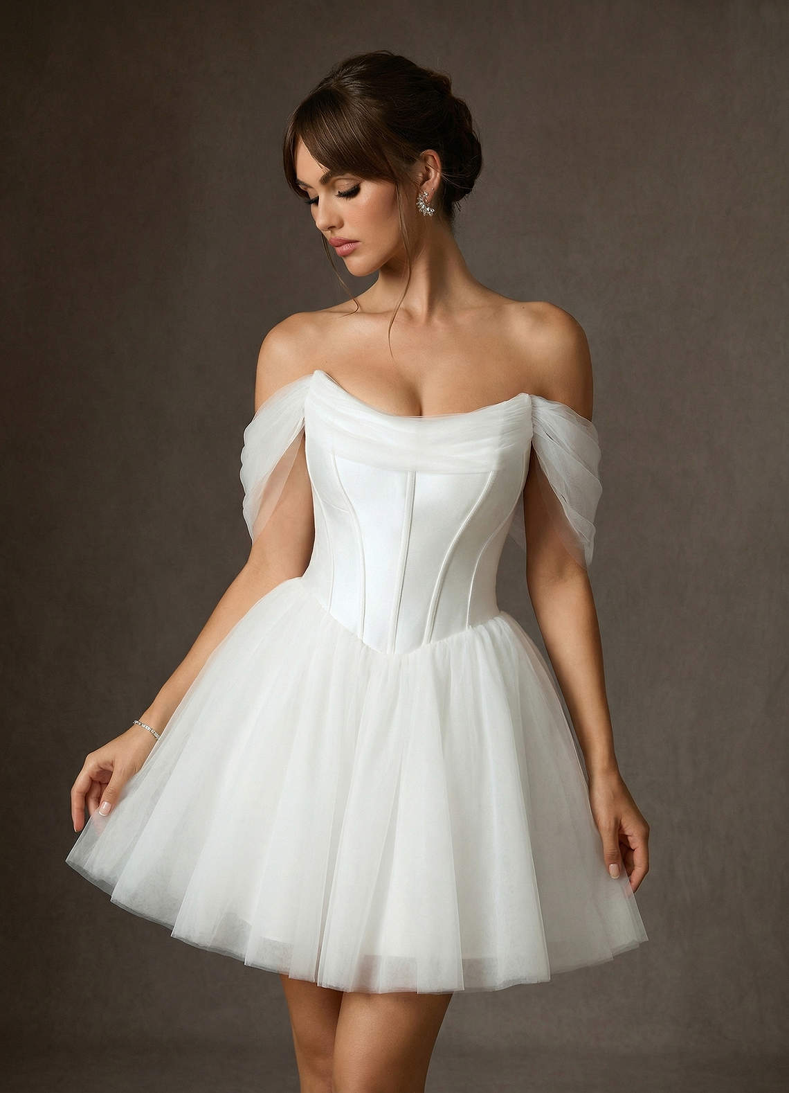 Azazie Naef Brudekjoler En streg Tulle Mini Kjole image5