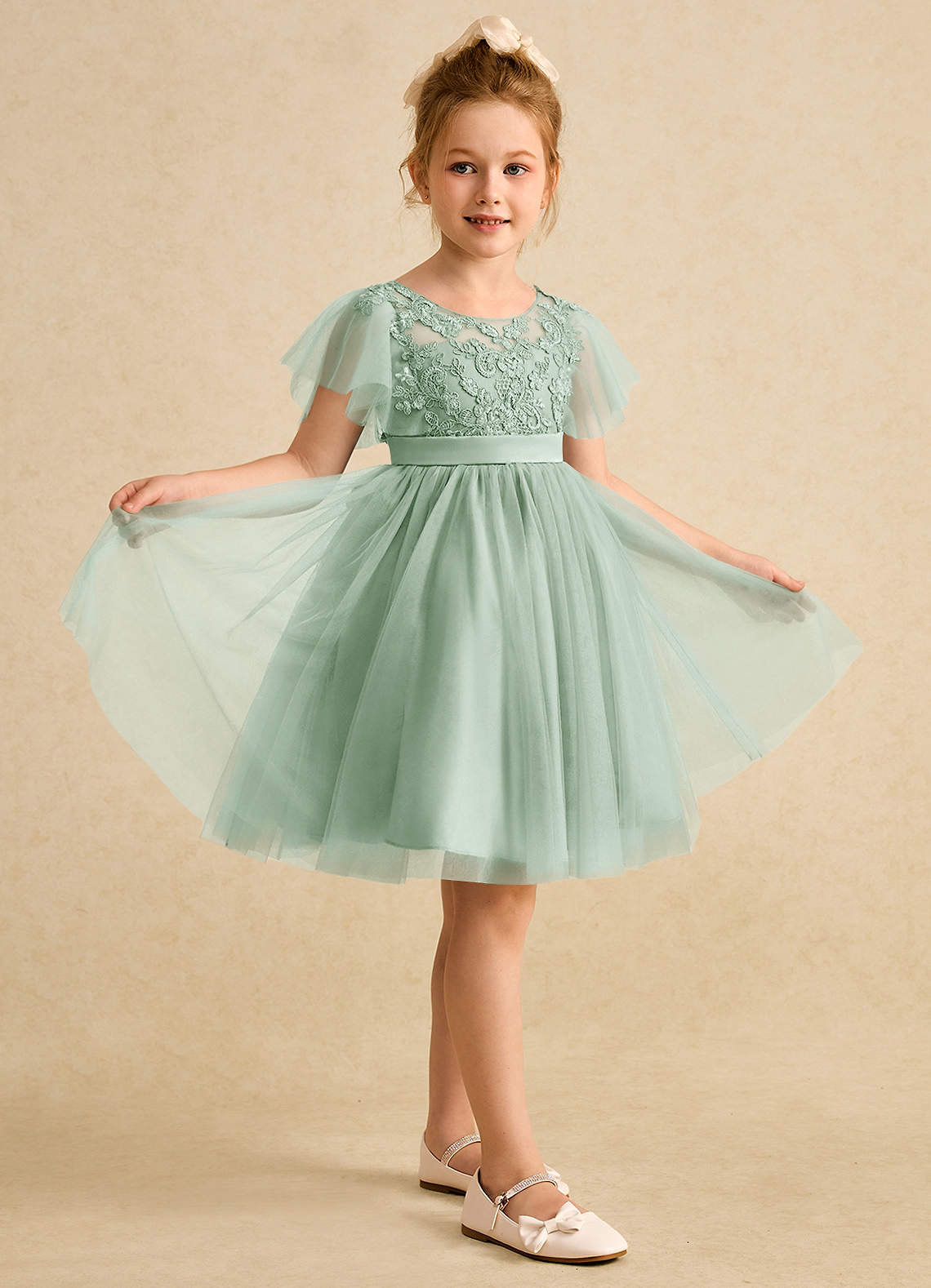 Azazie Queenie Flower Girl Klänningar Klä A-Linje i Spets image4