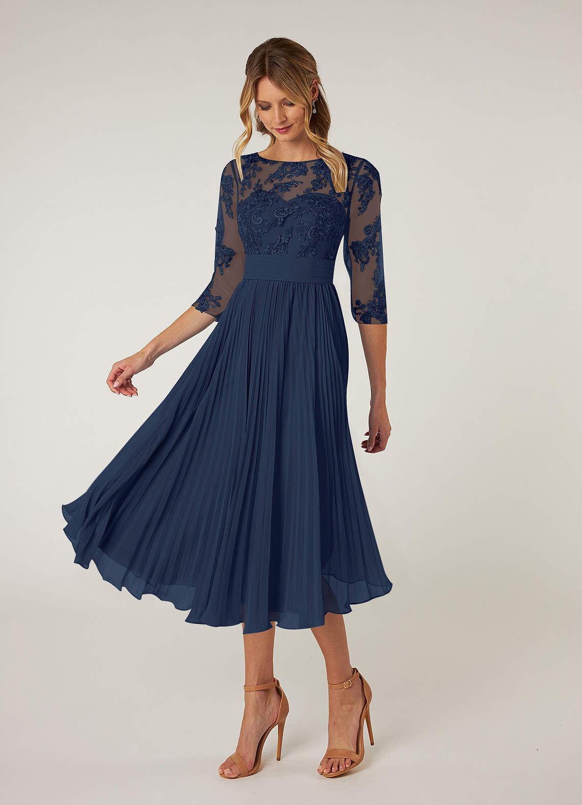 Azazie Tutu Mother of the Bride Dresses Dark Navy A-Line Boatneck Lace Chiffon Dress image6