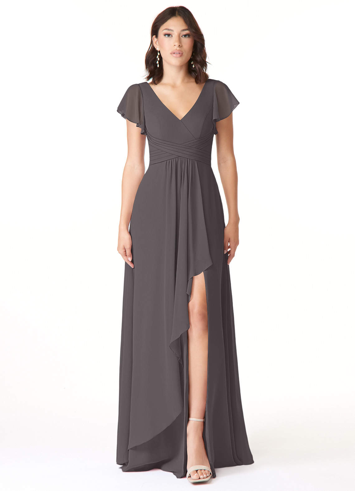 Azazie Omari Bridesmaid Dresses Steel Grey A-Line Chiffon Dress image1