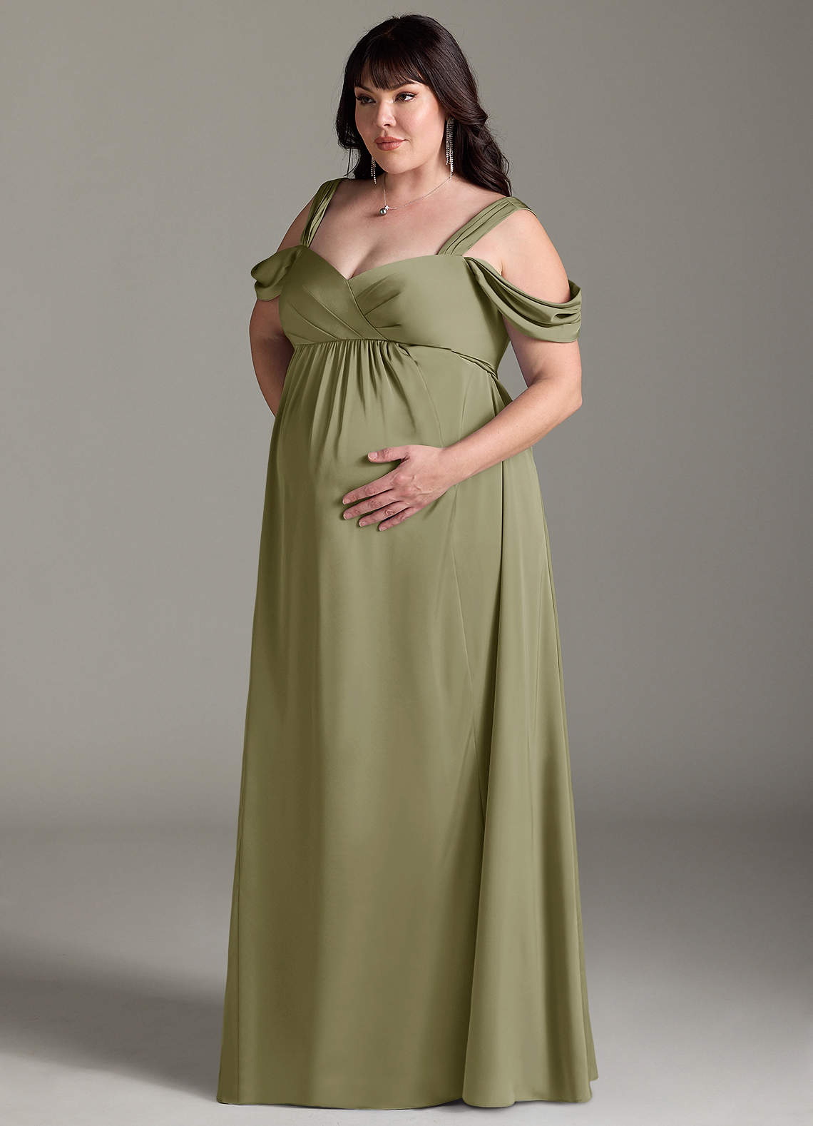 Azazie Rhea Maternity Bridesmaid Dresses A-Line Off-The-Shouler Pleated Stretch Satin Floor-Length Dress image10