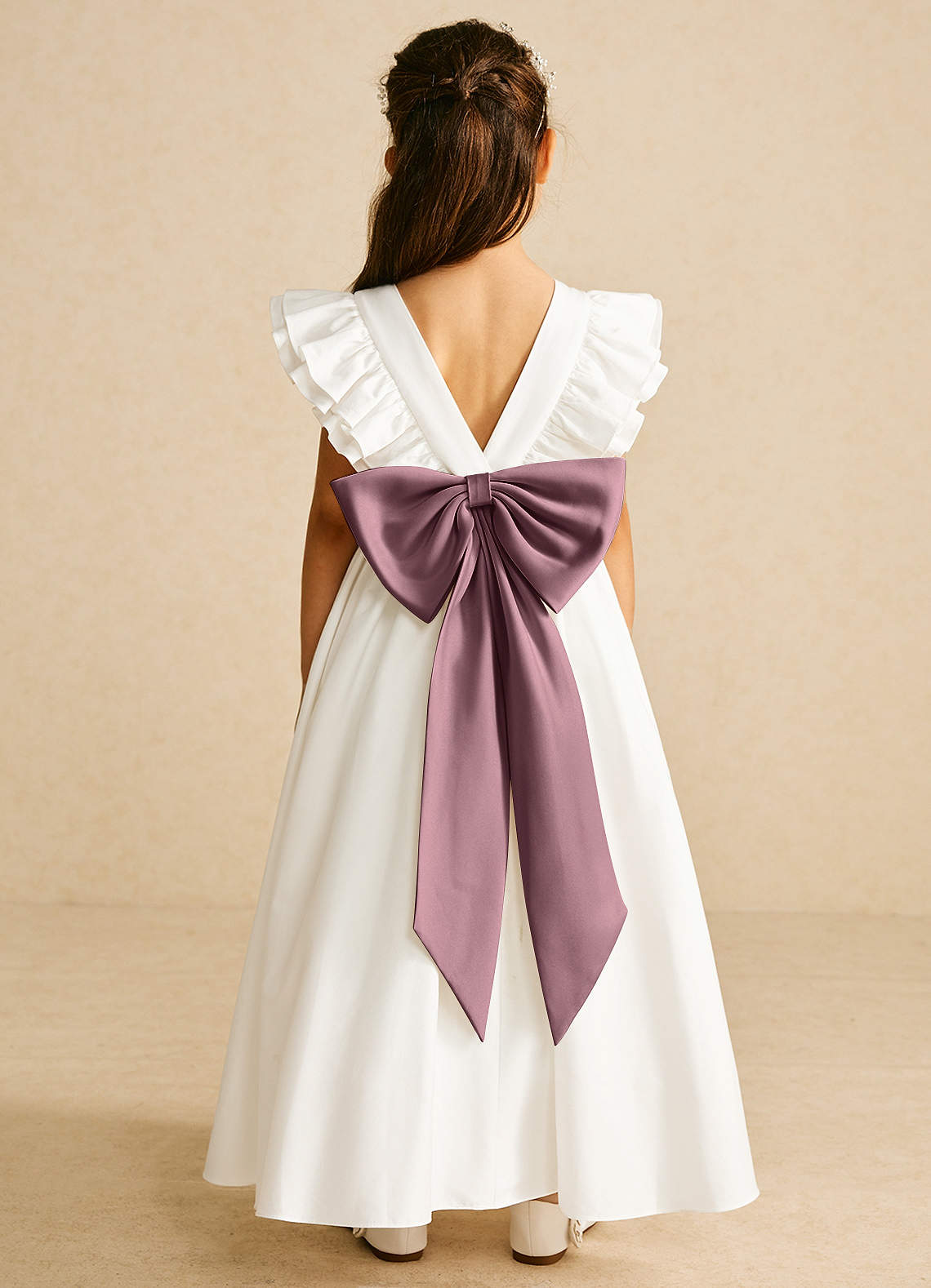 Azazie Aero Flower Girl Dresses Ivory Vintage Mauve A-Line Pleated Cotton Dress image1