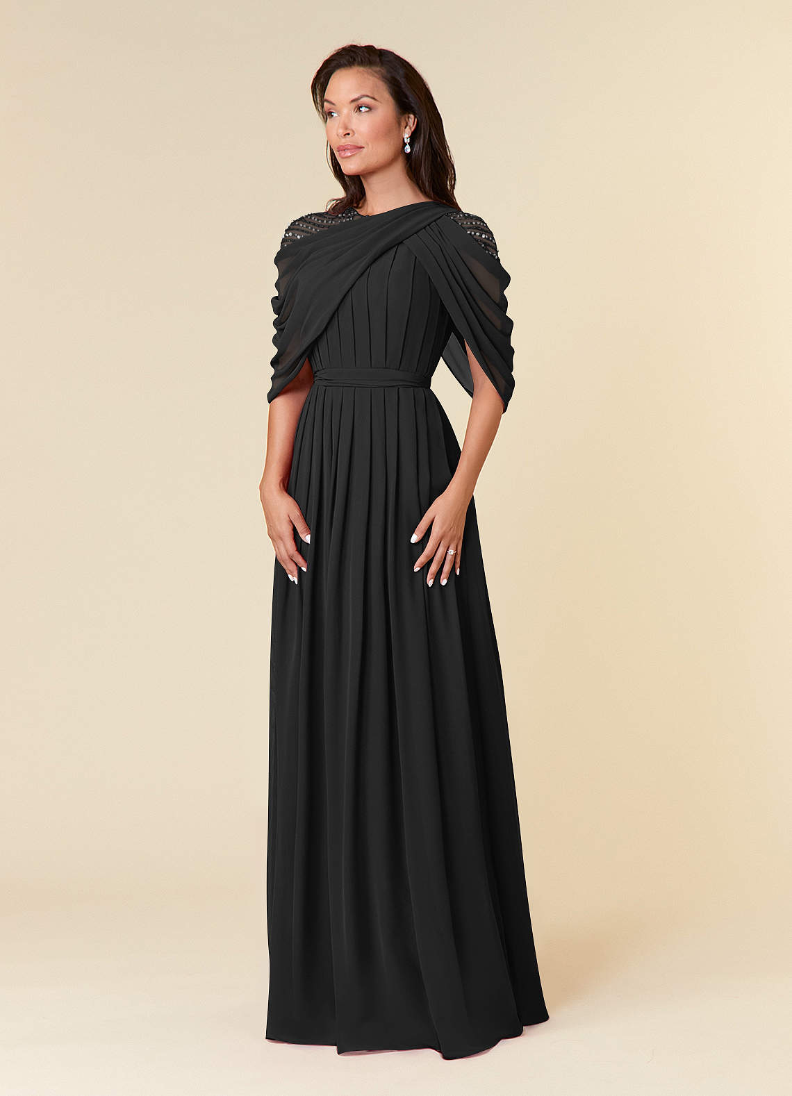 Azazie Olena Mother of the Bride Dresses Black A-Line Sequins Chiffon Dress image2