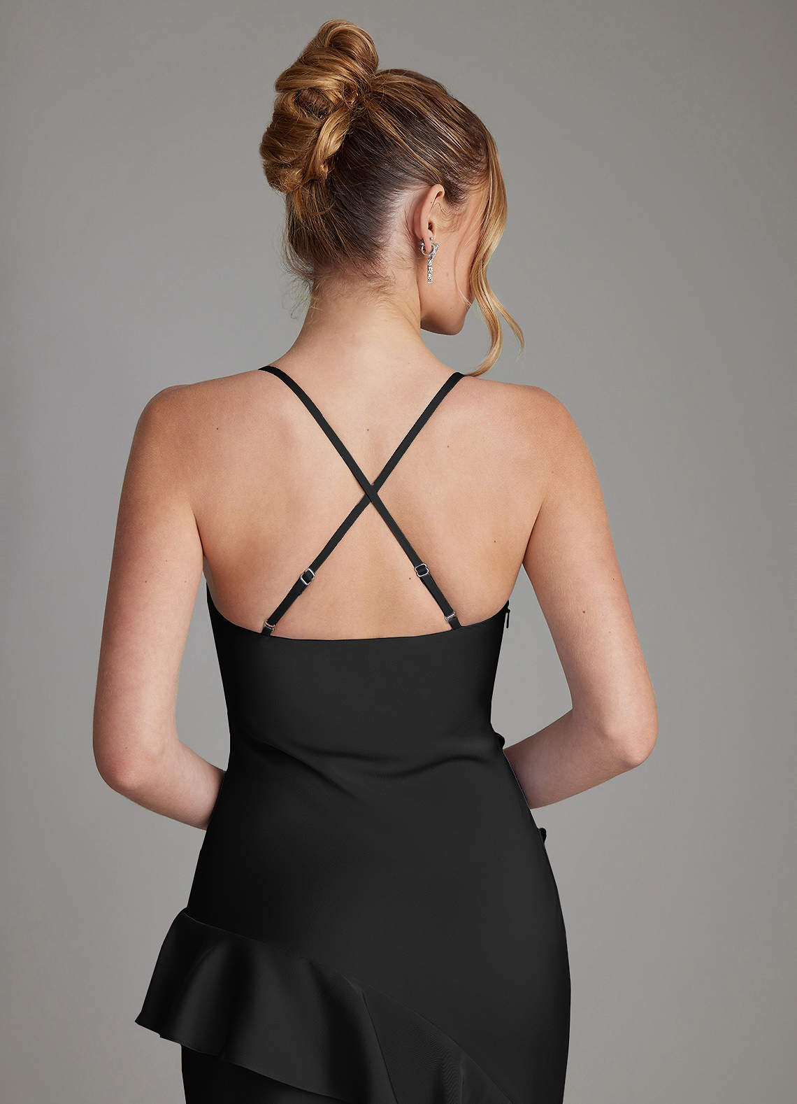 Azazie Jayda Essayer des robes à la maison Robe Trapèze en Satin extensible Rayé Noir image5