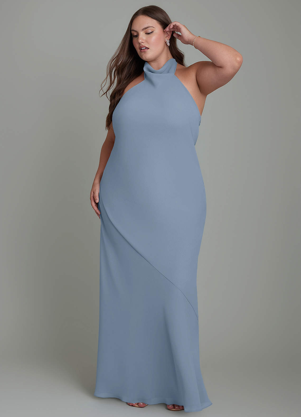 Azazie Velli Bridesmaid Dresses Dusty Blue Mermaid High Neck Chiffon Dress image10