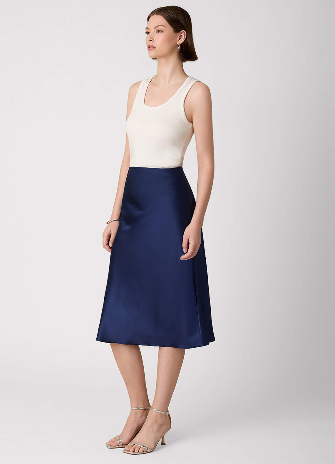 front Anjani 100% Washable Silk Midi Skirt