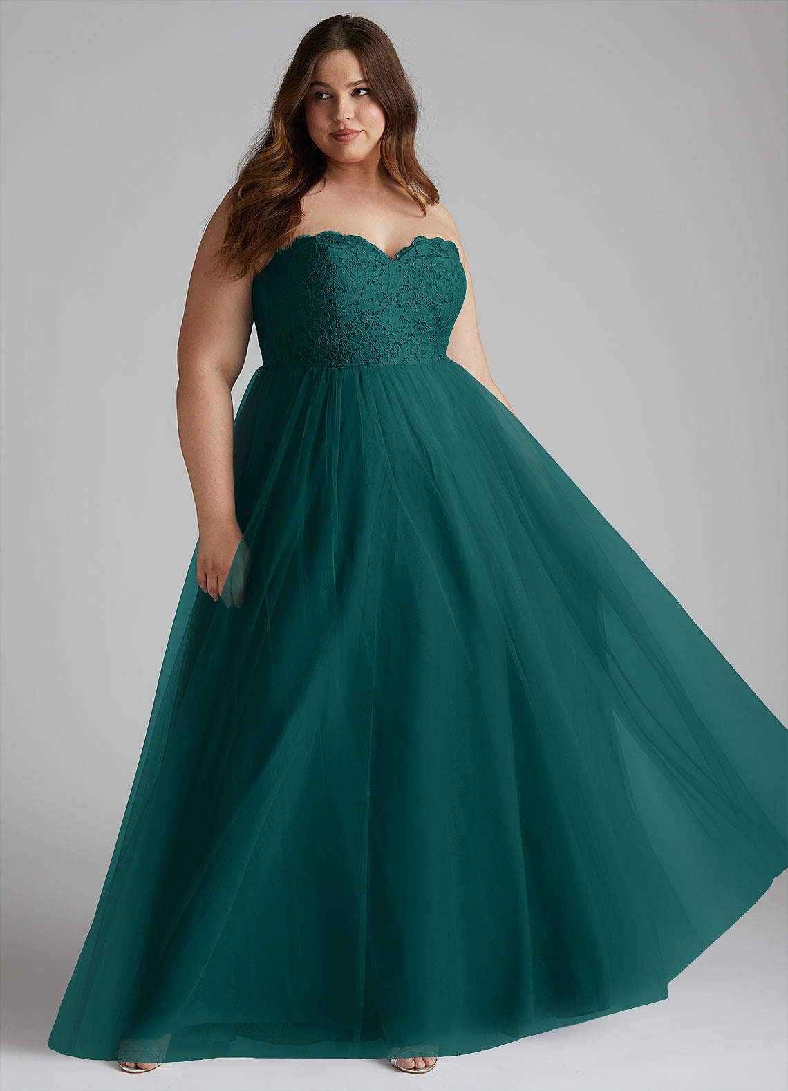 Azazie Roni Robes de demoiselle d'honneur Robe Trapèze Convertible en Tulle Encolure en Forme de Cœur Paon image6