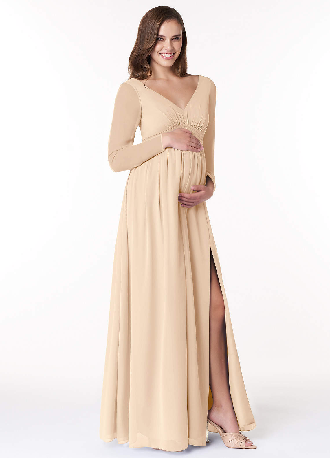 Azazie Teton Abiti da damigella d'onore premaman Abito A-Line Manica Lunga Chiffon Floor-Length image3