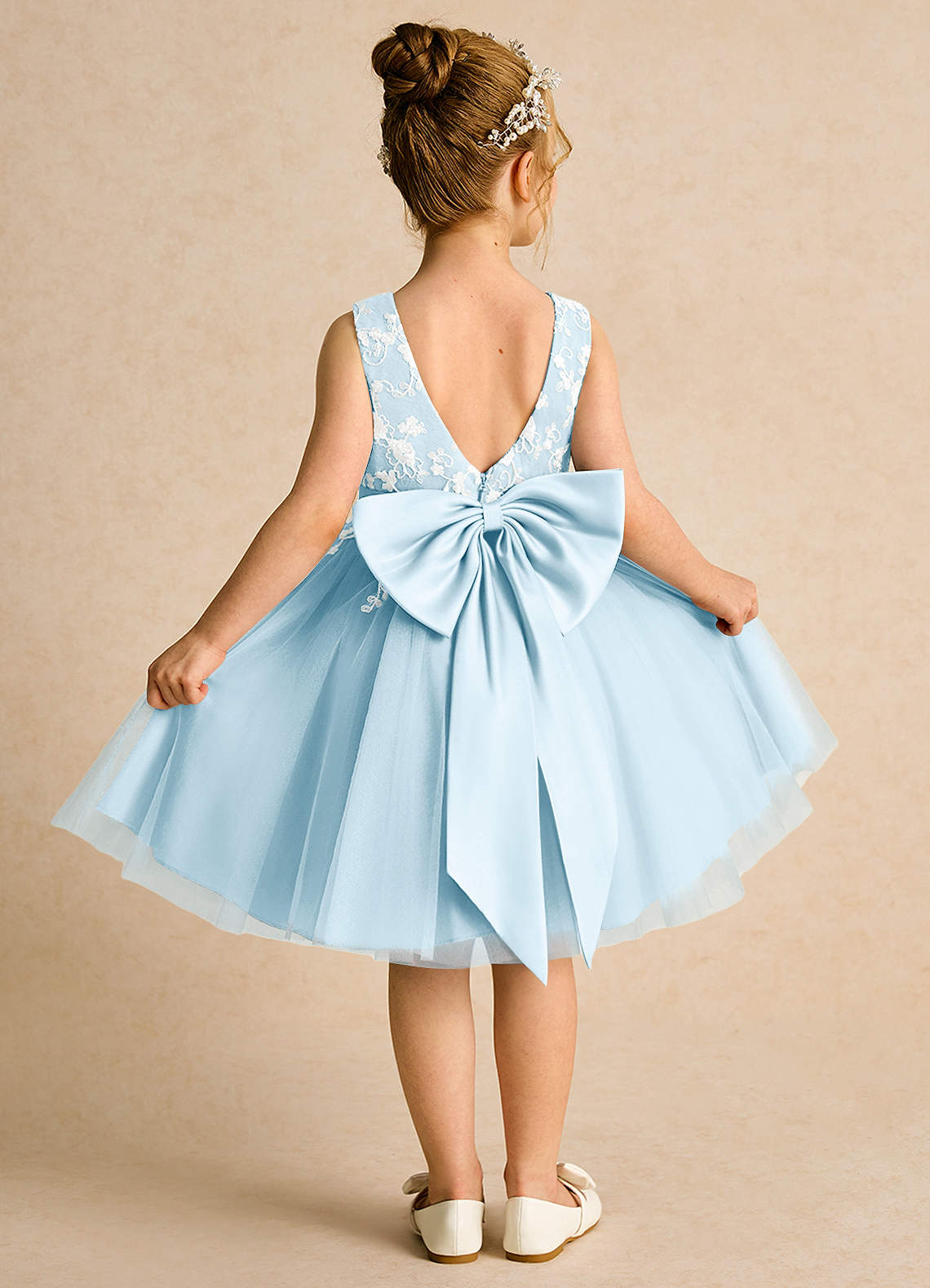 Azazie Butterfly Flower Girl Dresses Sky Blue A-Line Lace Dress image1