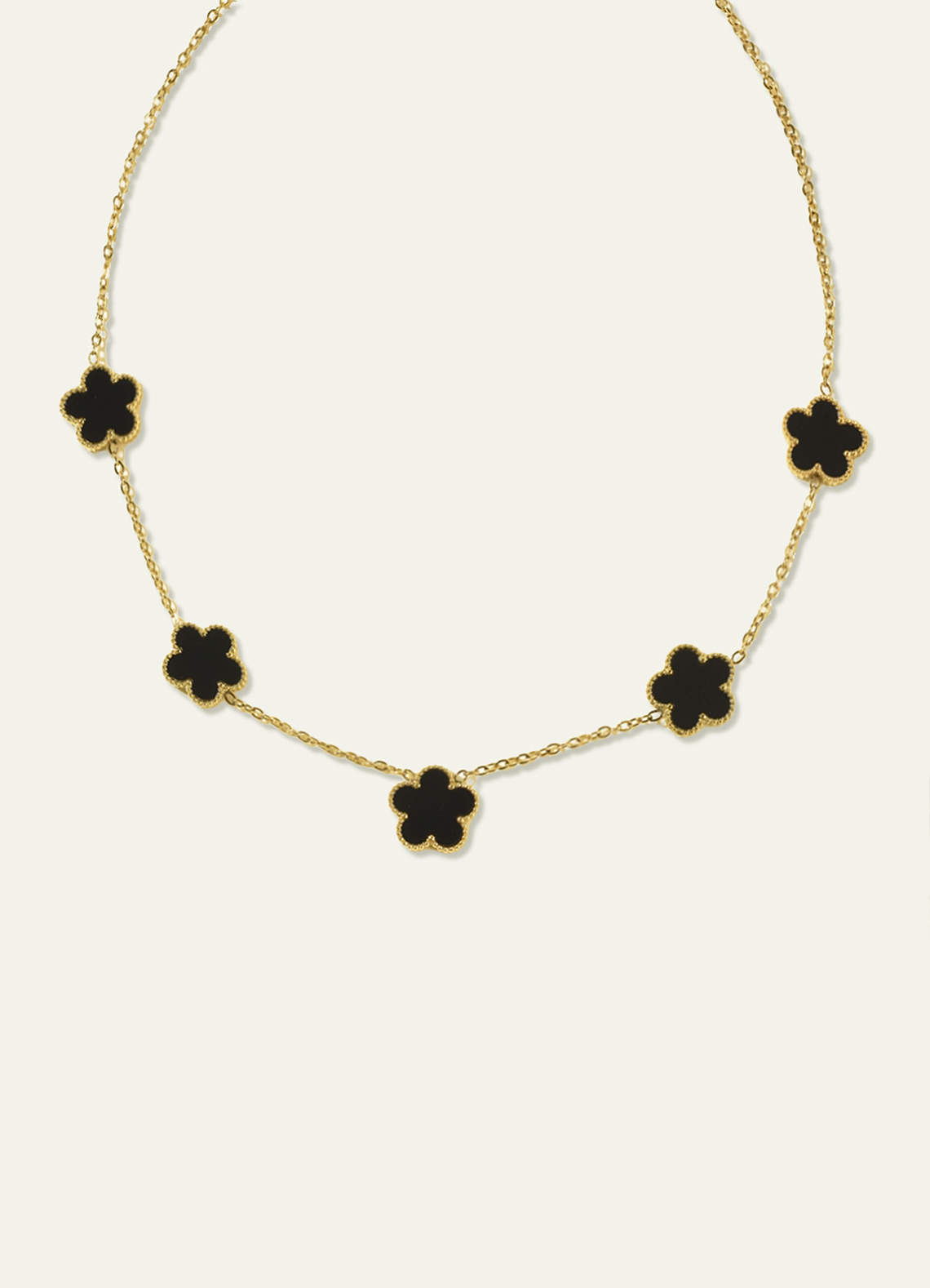 front 18 karaatin kullattu ruostumattomasta teräksestä valmistettu viisilehtinen apila-riipuskaulakoru