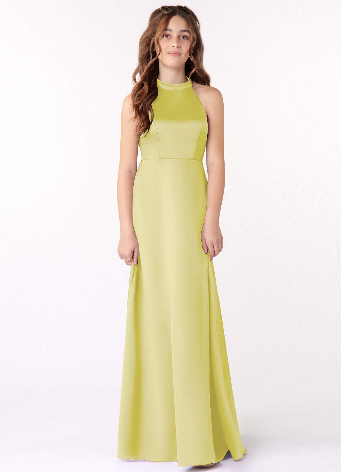 Azazie Laurel Junior Robe Trapèze en Mat Satiné Sorbet Citron image1