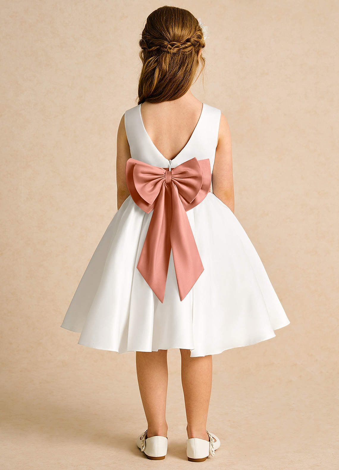 Azazie Sosie Flower Girl Dresses Ivory Mai Tai A-Line Pleated Matte Satin Dress image1