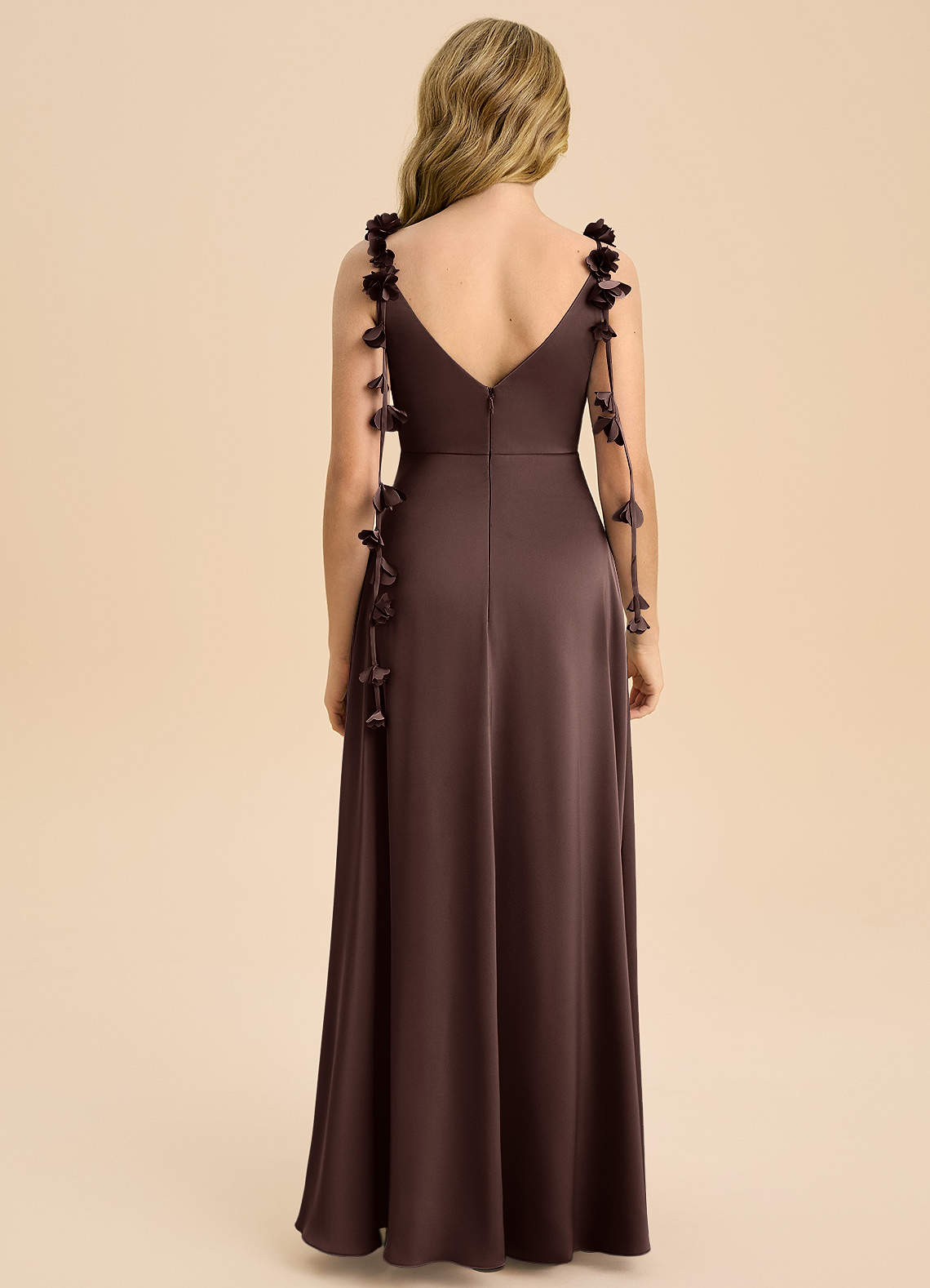 Azazie Gumdrop Junior Ganache Empire Pleated Stretch Satin Dress image6