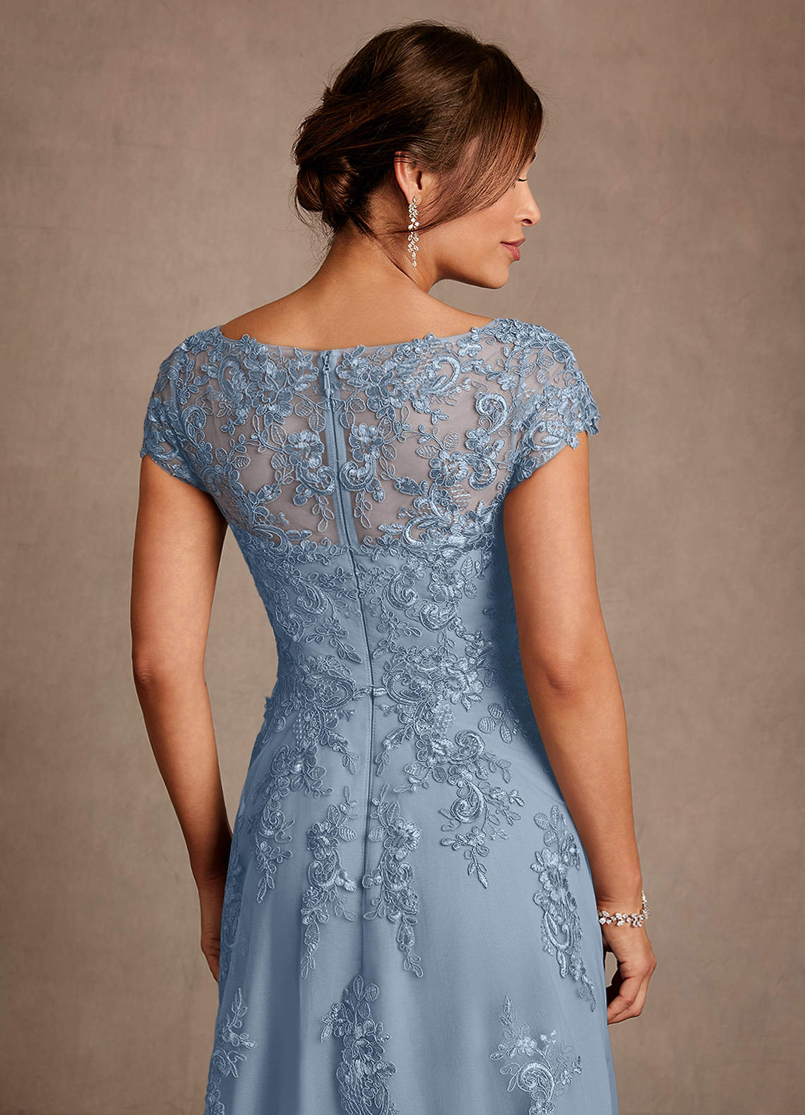 Azazie Jalinda Mother of the Bride Dresses Dusty Blue A-Line Lace Chiffon Dress image5