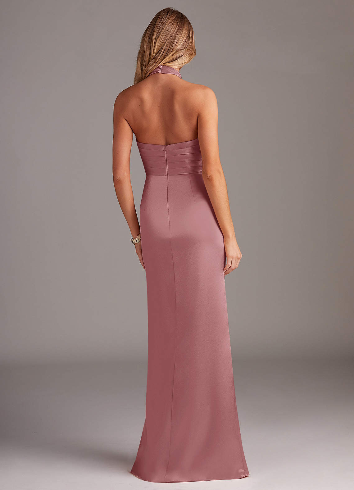 Azazie Jemma Bridesmaid Dresses Dusty Rose Sheath Pleated Stretch Satin Dress image5