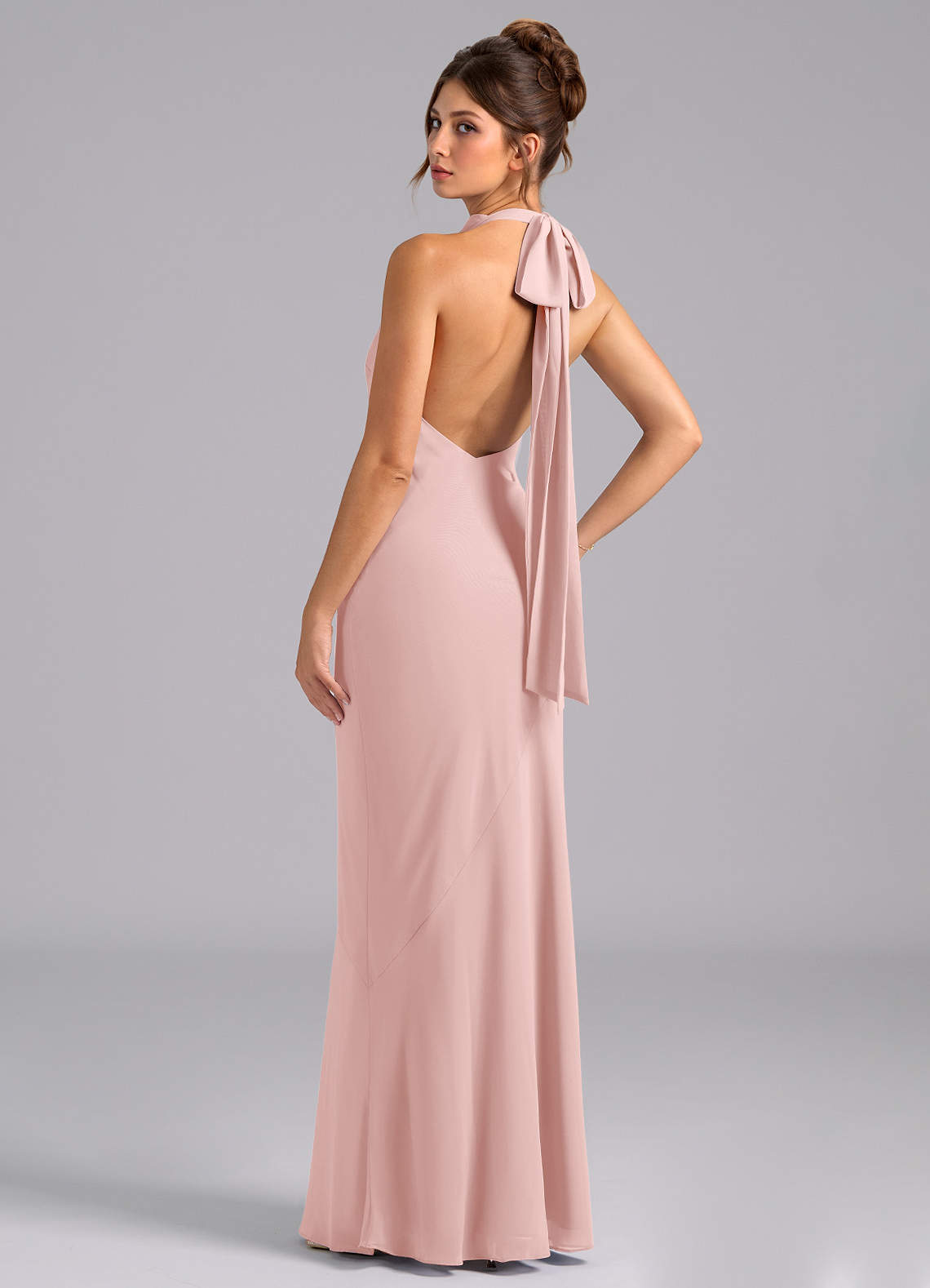 Azazie Velli Bridesmaid Dresses Powder Pink Mermaid High Neck Chiffon Dress image6