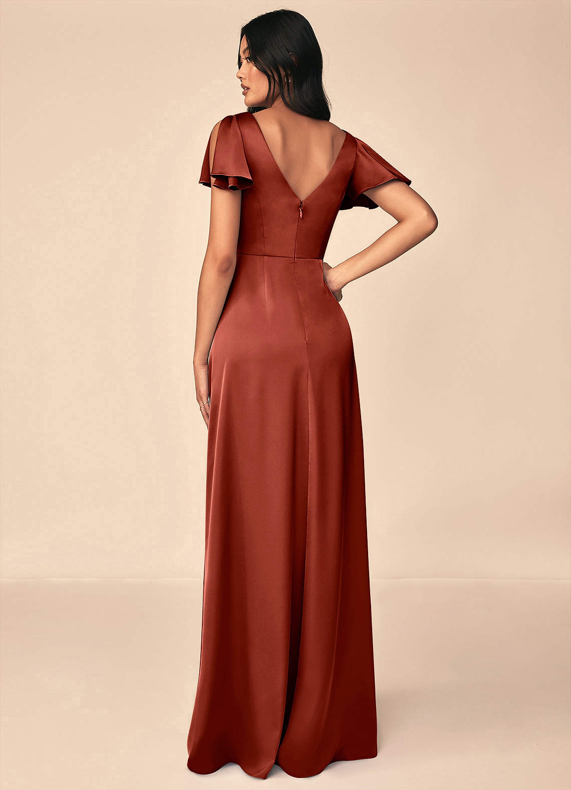 A-Line Classic Sweetheart Satin Floor Length Gown Terracotta