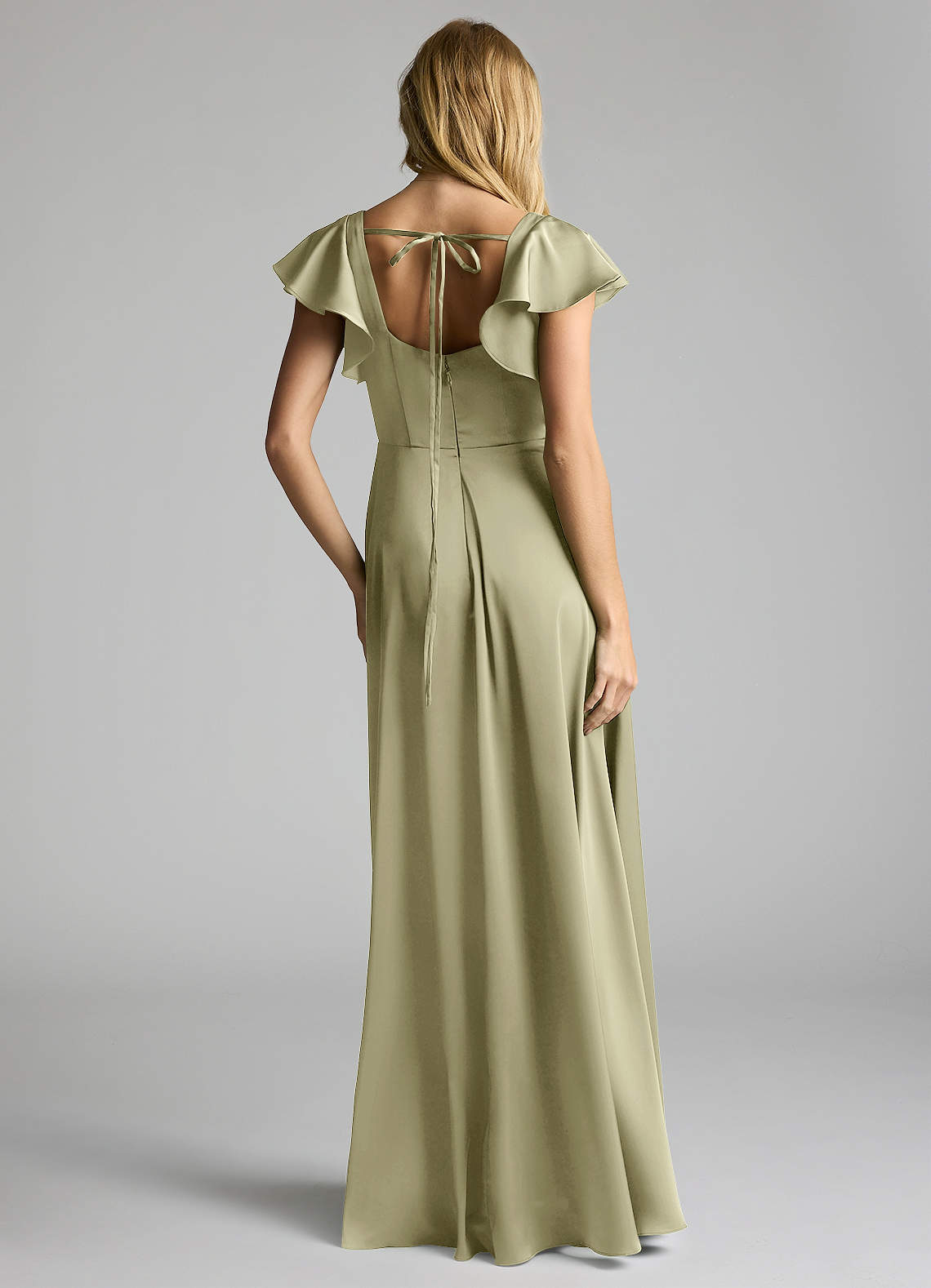 Azazie Bondi Vestidos de madrinha de casamento Vestido Pistache de Cetim elástico de Linha A com Arco image3