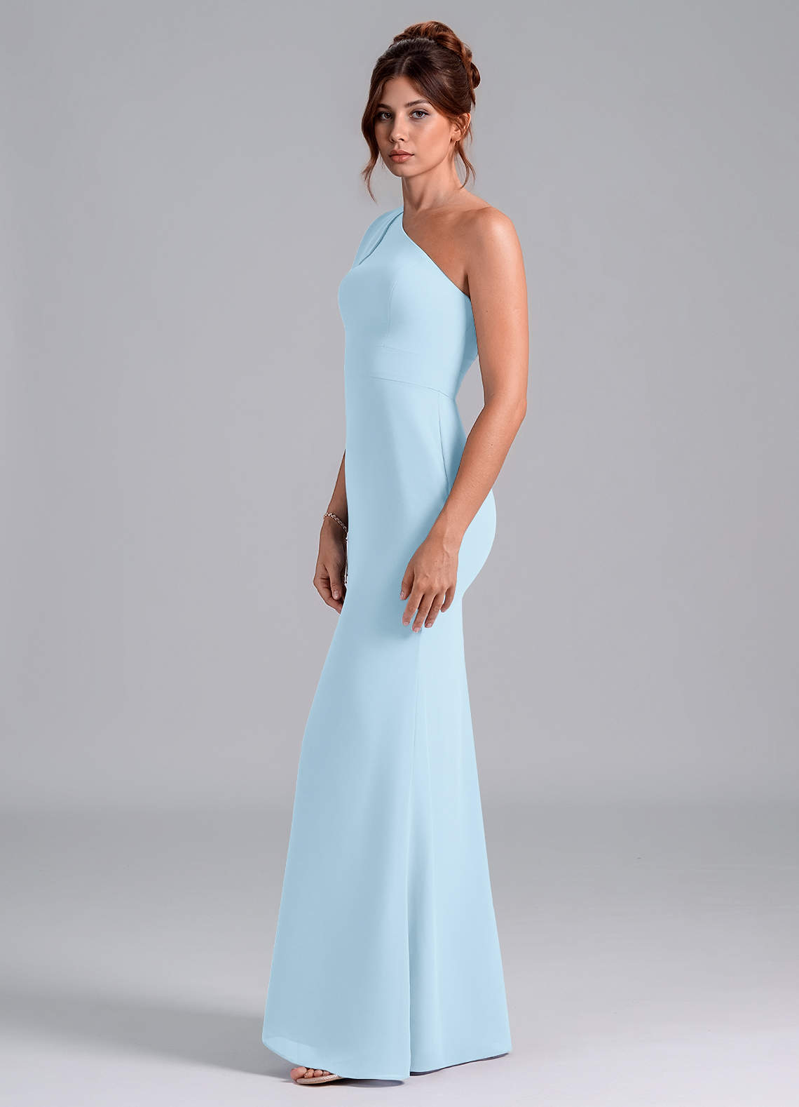 Azazie Rinna Bridesmaid Dresses Sky Blue Mermaid One Shoulder Chiffon Dress image3