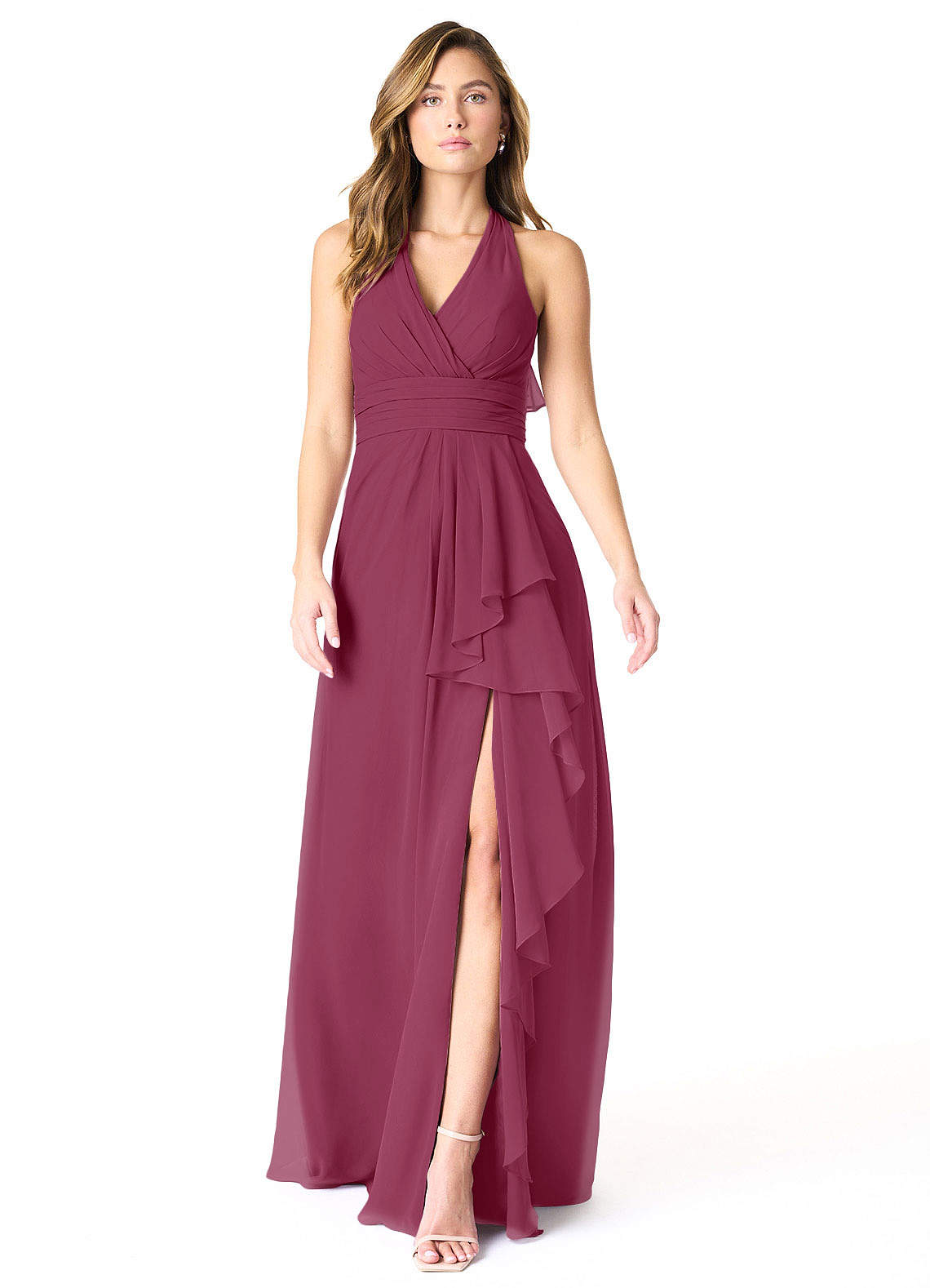 Azazie Aviv Bridesmaid Dresses Mulberry A-Line Pleated Chiffon Dress image1