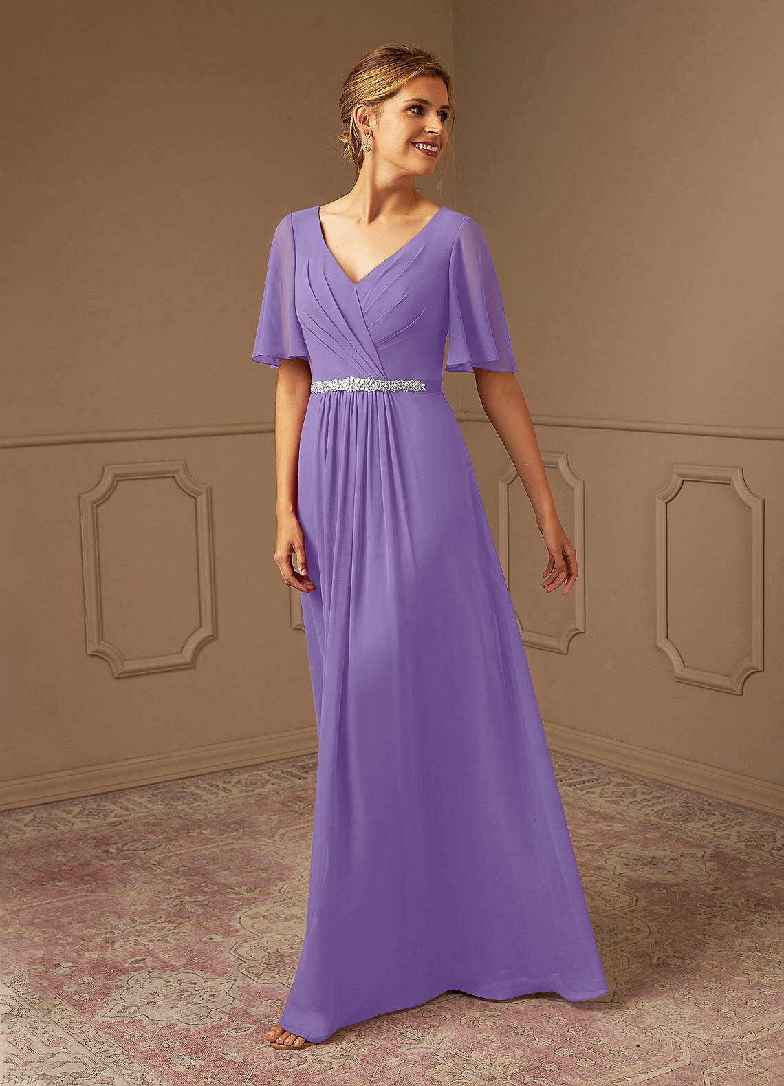 A-Line Pleated Chiffon Floor-Length Dress Ink Blue