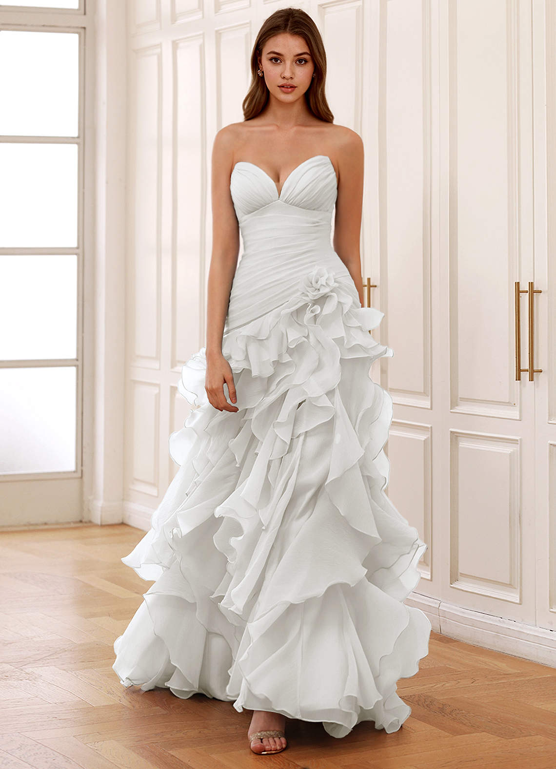 Azazie White Corset Lace Up Strapless Formal Dress Azazie White Corset Lace Up Strapless Formal Dress
