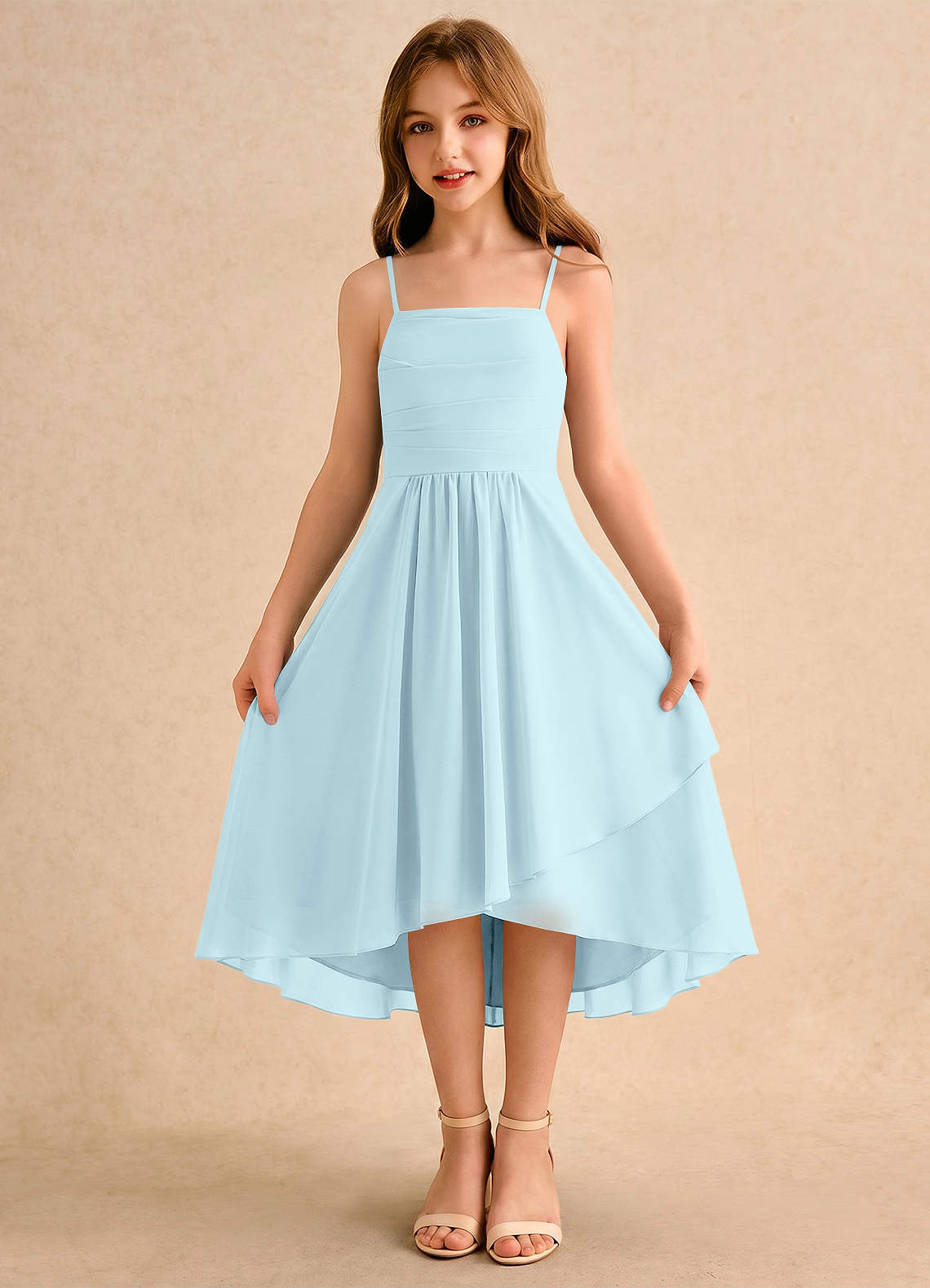 chiffon dance dress Azazie A-Line/Princess Square Neck Asymmetrical Chiffon Girl Formal Dresses