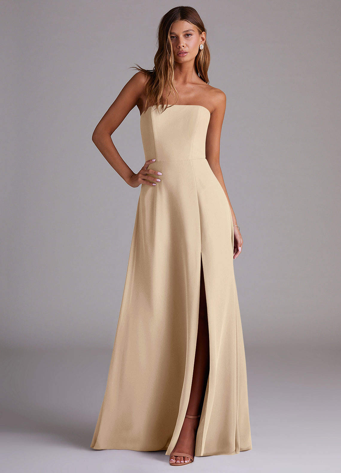 Azazie Wren Abiti da Damigella Abito Convertibile A-Line in Chiffon Spacco Laterale Champagne image2
