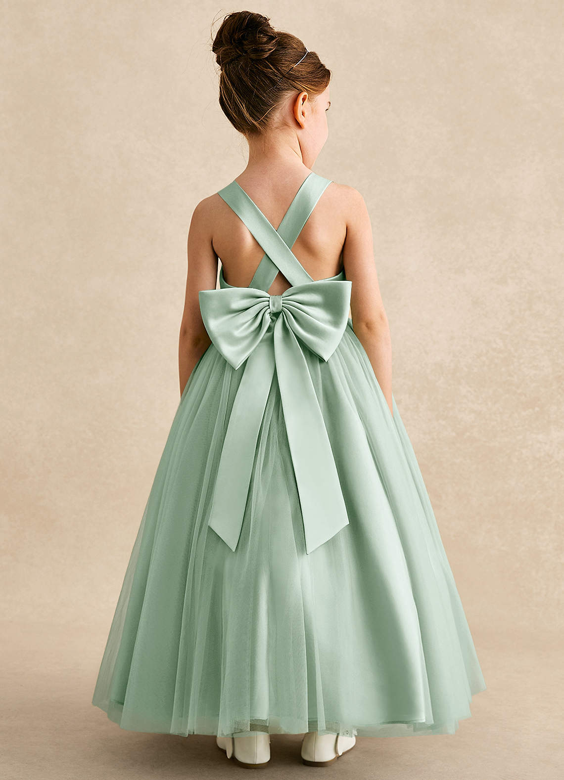 Azazie Peanut Flower Girl Dresses Agave A-Line Strap Tulle Dress image1