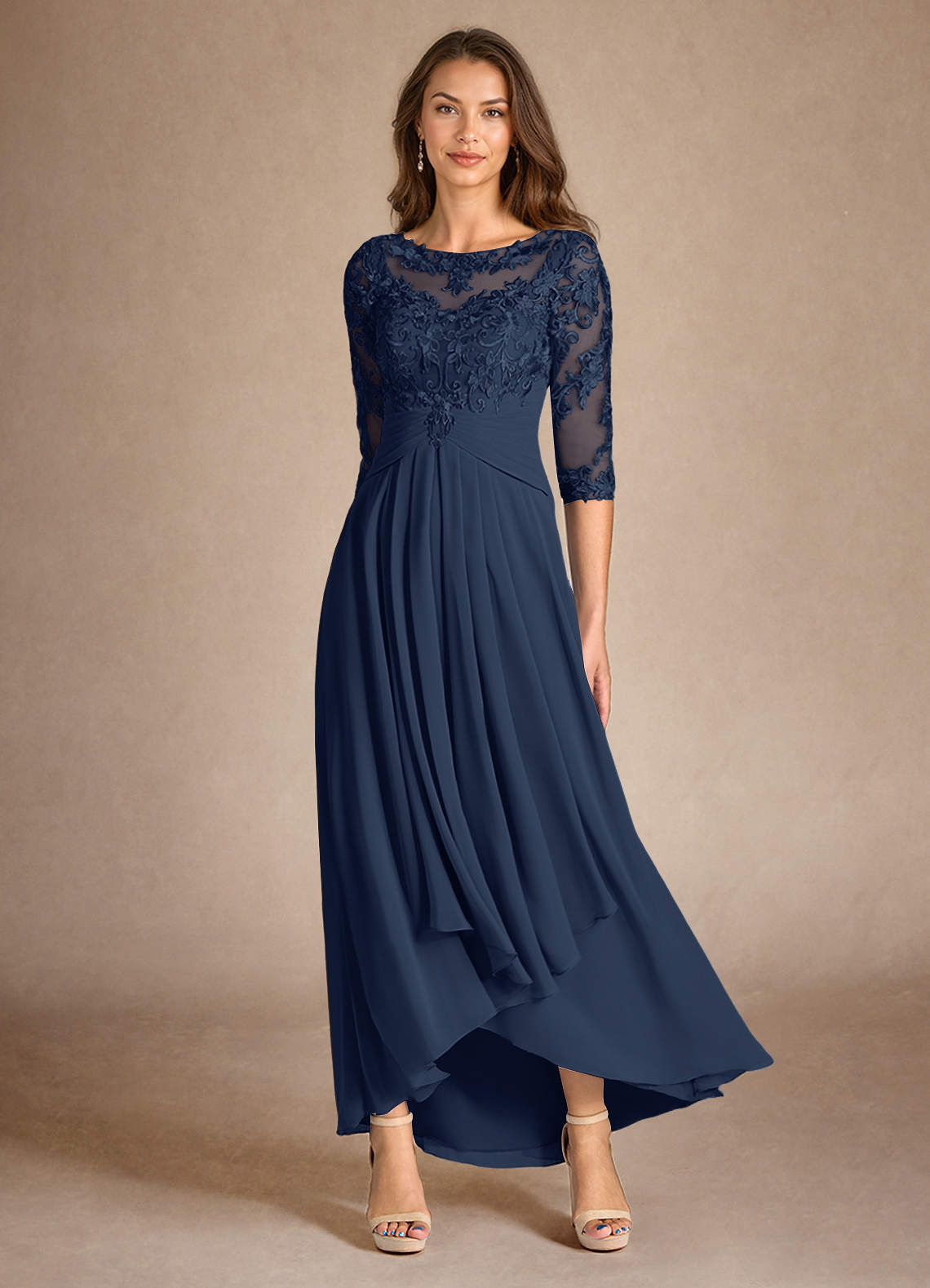 Azazie Marietta Dark Navy A-Line Lace Dress | Azazie