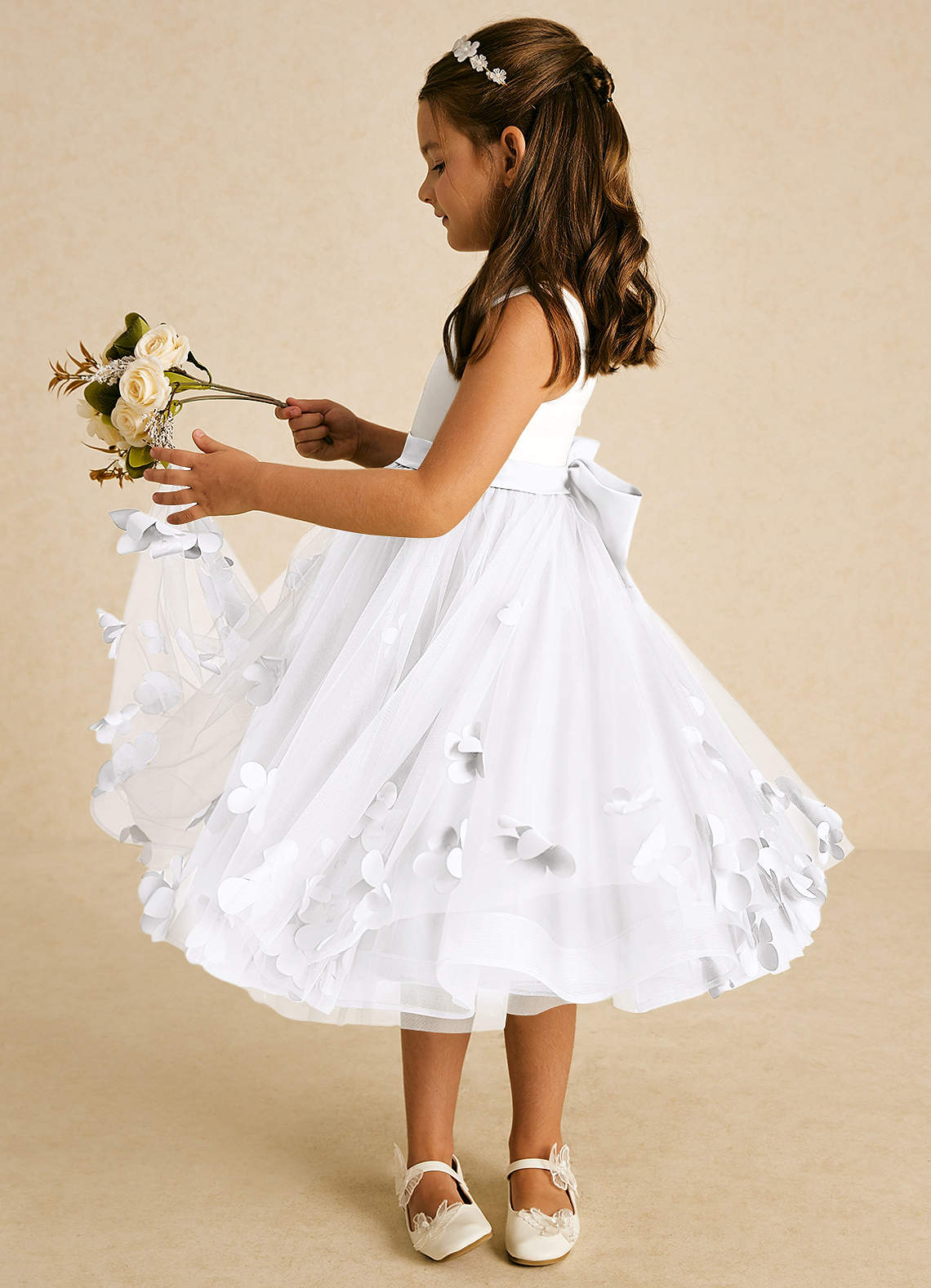 Ayzal Girls White Tulle Party Dress with Bow Detail