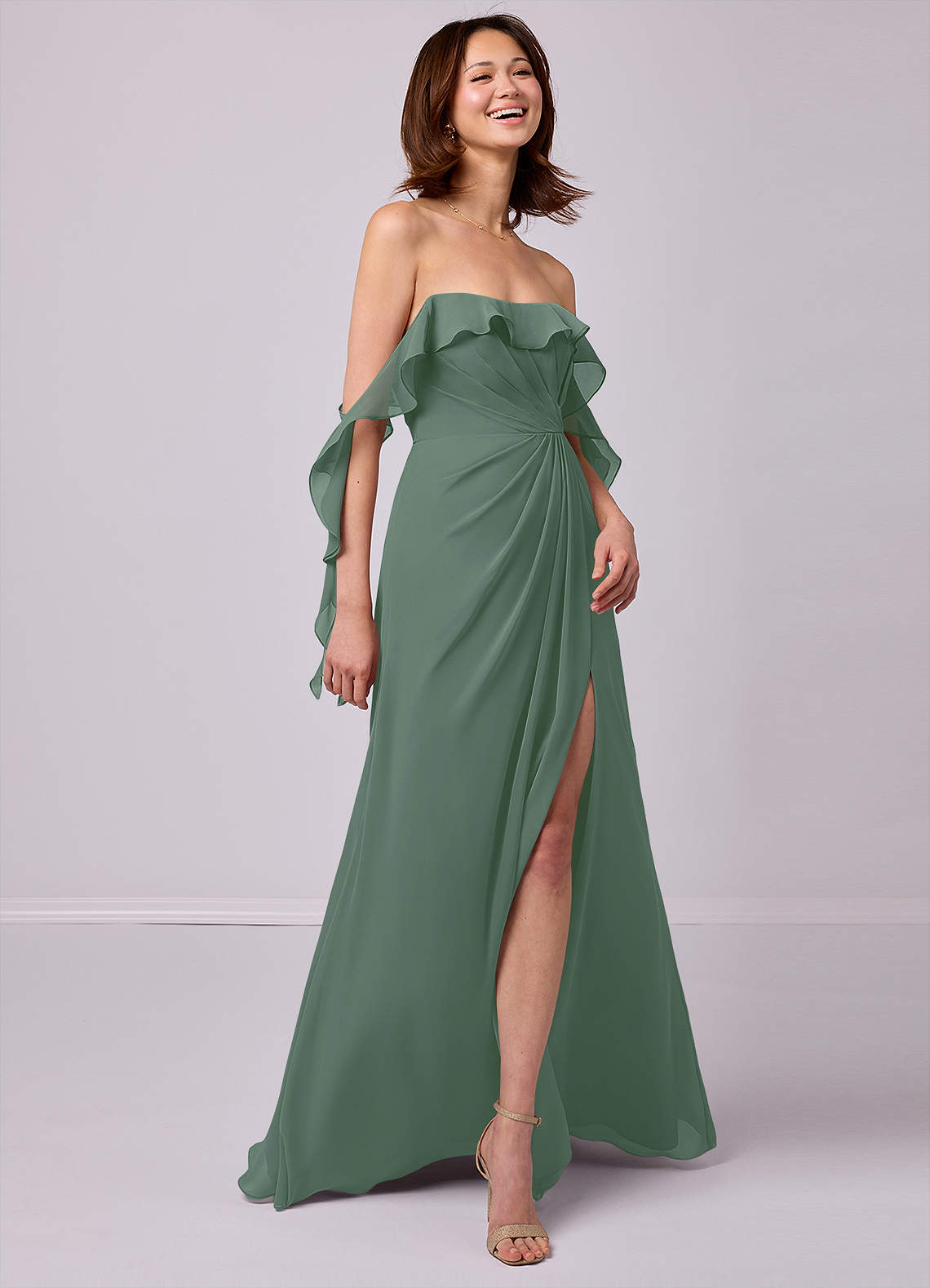 Barbie ♥ Azazie Bridesmaid Dresses A-Line Off the Shoulder Chiffon Floor-Length Dress image4