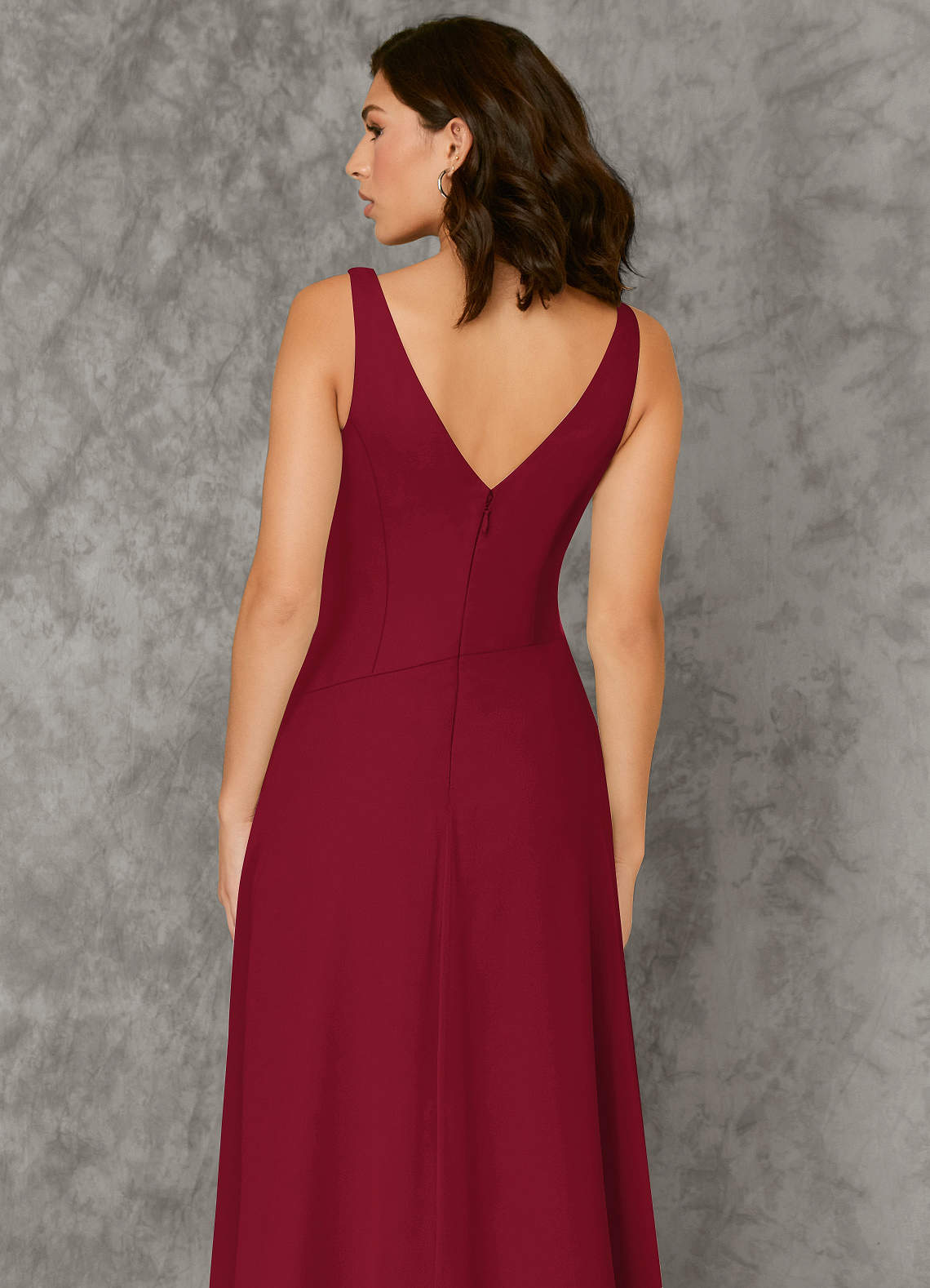 Azazie burgundy bridesmaid discount chiffon dress with side slit, size A10