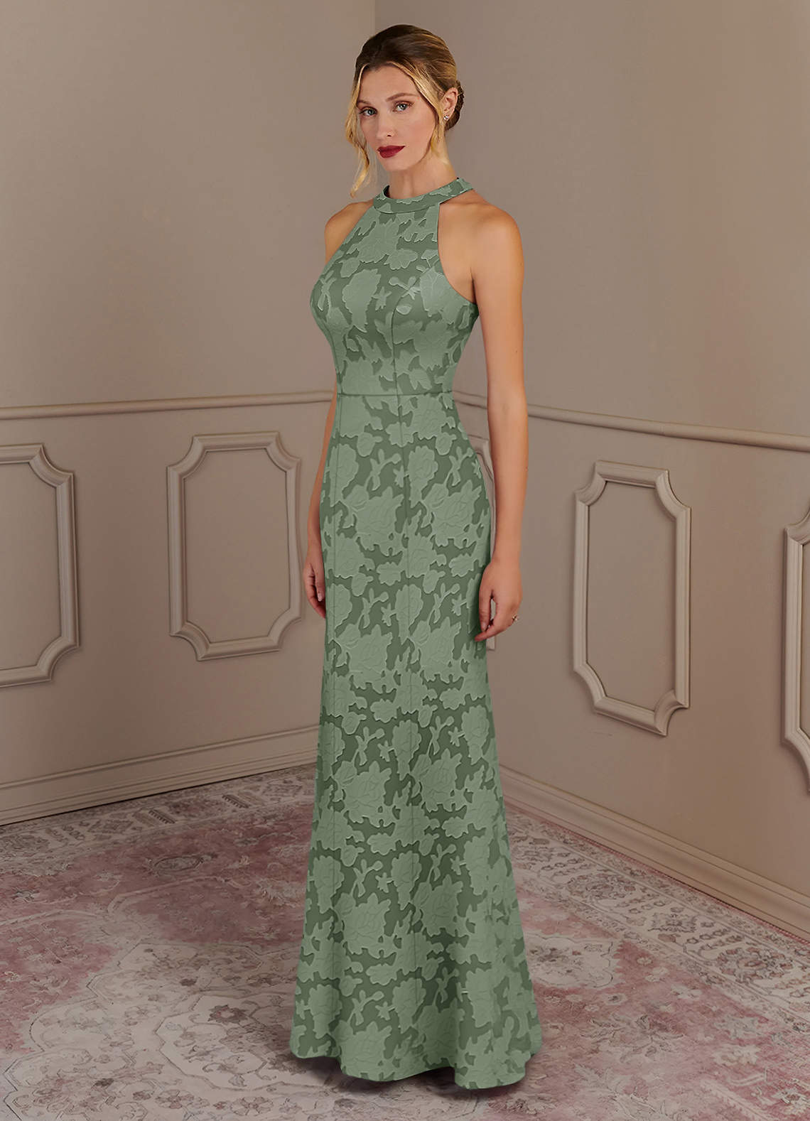 Azazie Tyra vestidos de madre de la novia Vestido de Matcha de Devorado Floral de Sirena image1