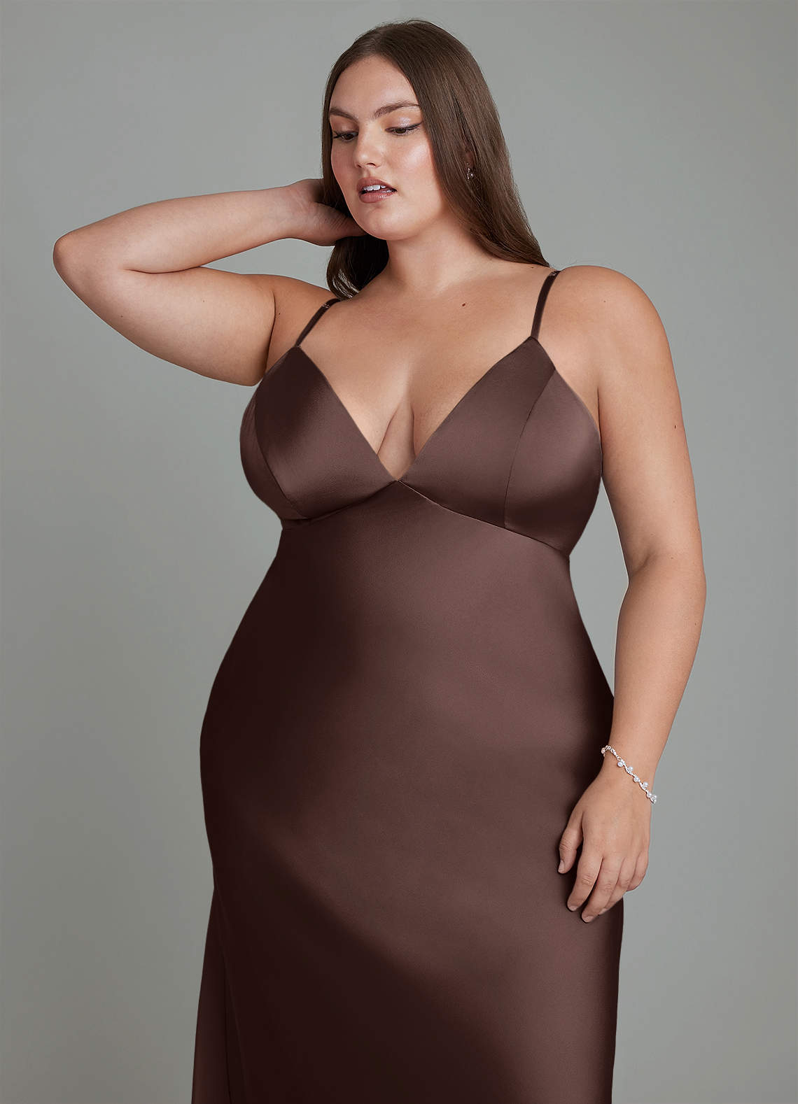 Azazie Stefania Bridesmaid Dresses Ganache A-Line Stretch Satin Dress image12
