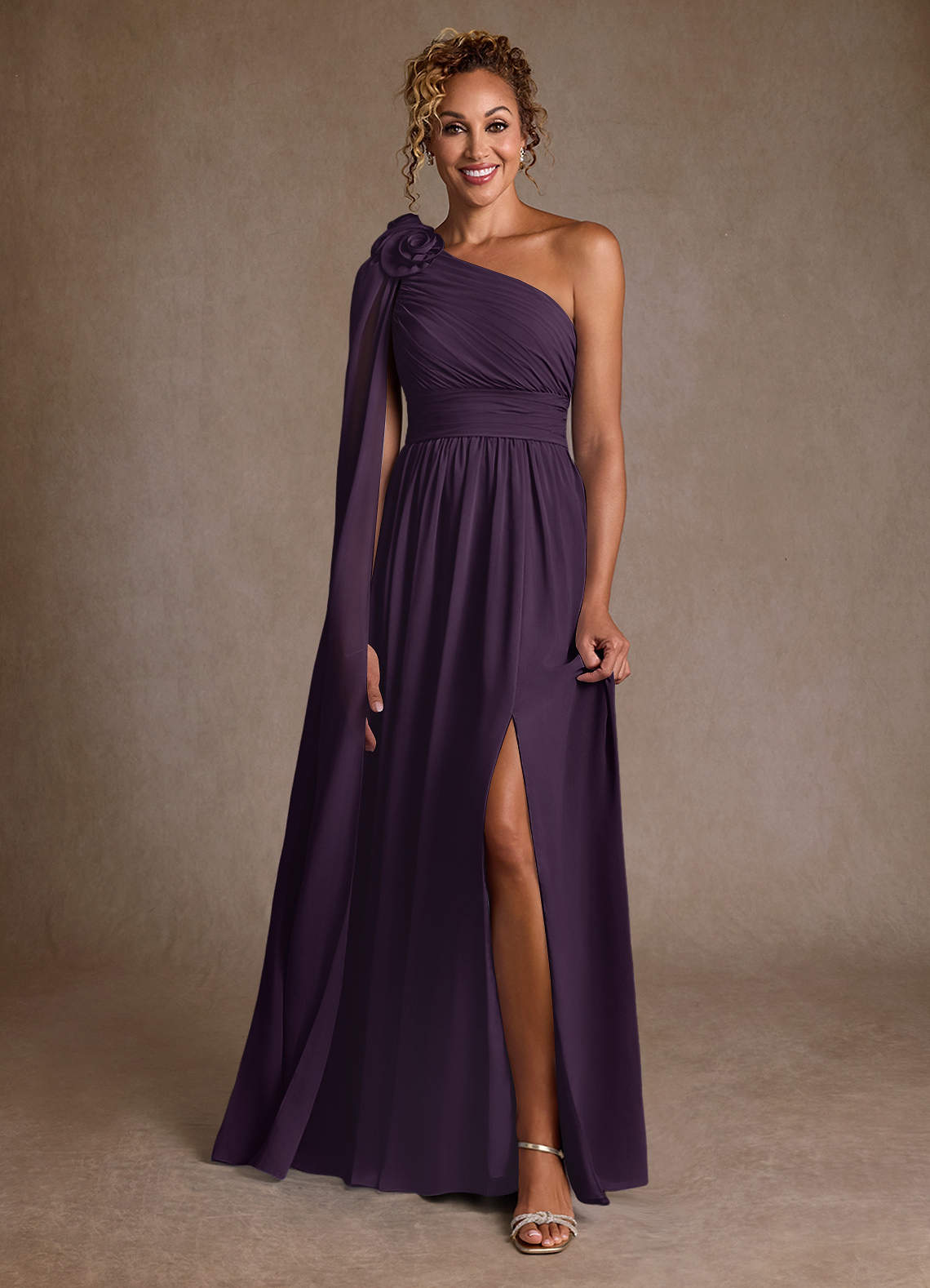 Azazie Lancaster Moeder van de bruid jurken A-Lijn Jurk van Chiffon One-Shoulder Pruim image1