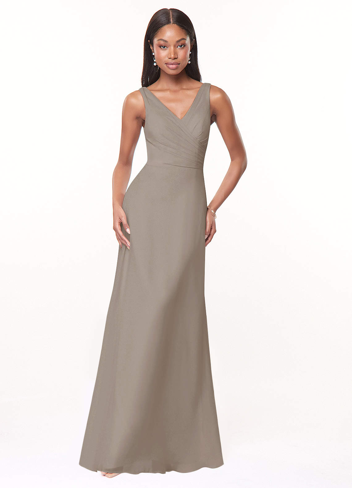 Azazie Nala Bridesmaid Dresses Taupe A-Line Pleated Chiffon Dress image1