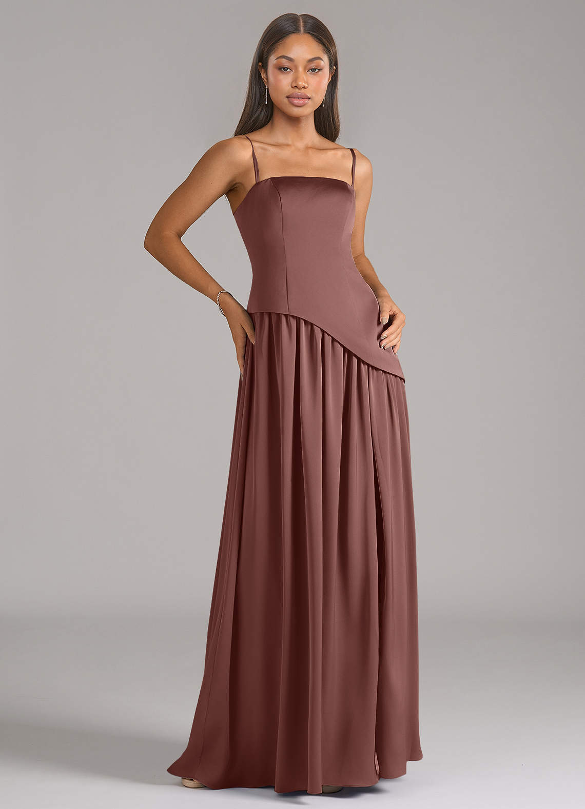 Azazie Adeline Vestidos de damas de honor Vestido de Expresado de Satén Elástico de Corte en A Convertible con Sin tirantes image6