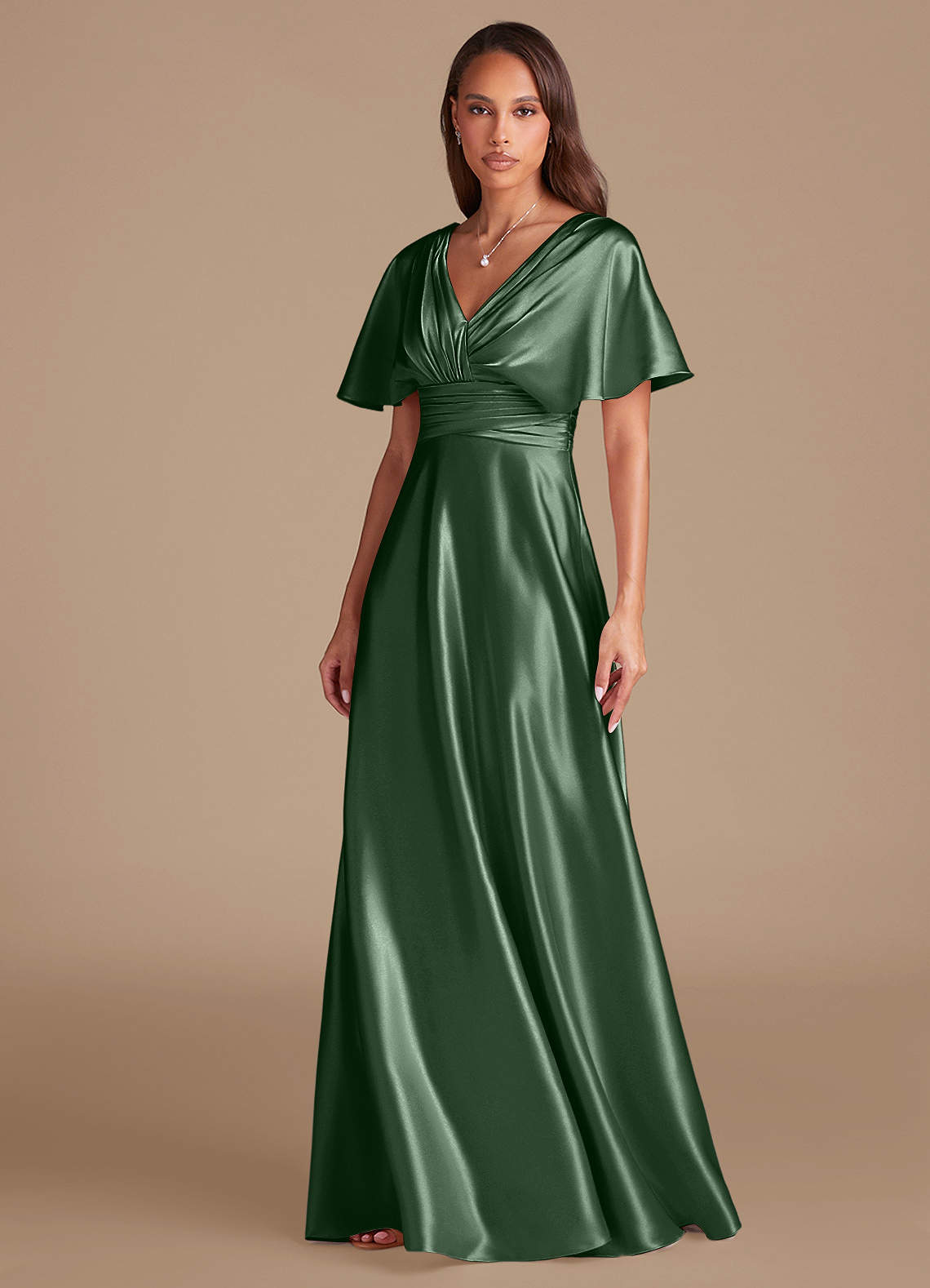 Azazie Pamela Brudtärnklänningar Klä av A-Linje i Metallisk satin Plisserad Eukalyptus image5