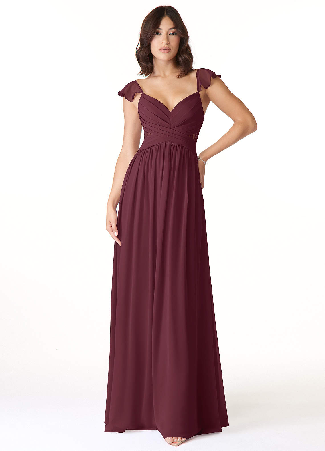 Azazie Lissa Bridesmaid Dresses Cabernet A-Line Lace Chiffon Dress image1