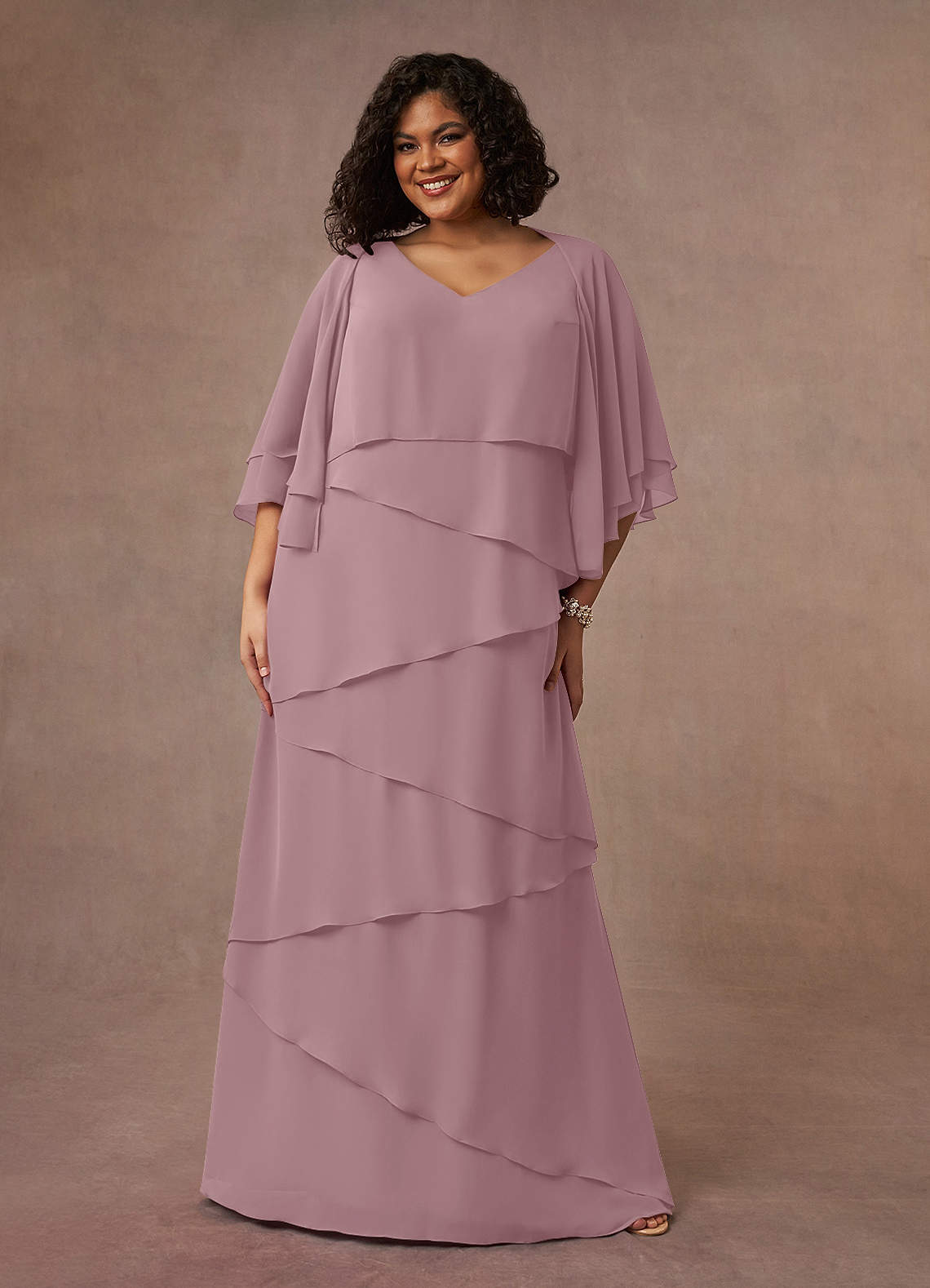 Azazie OHara Mother of the Bride Dresses Dusty Rose A-Line V-Neck Chiffon Dress image1