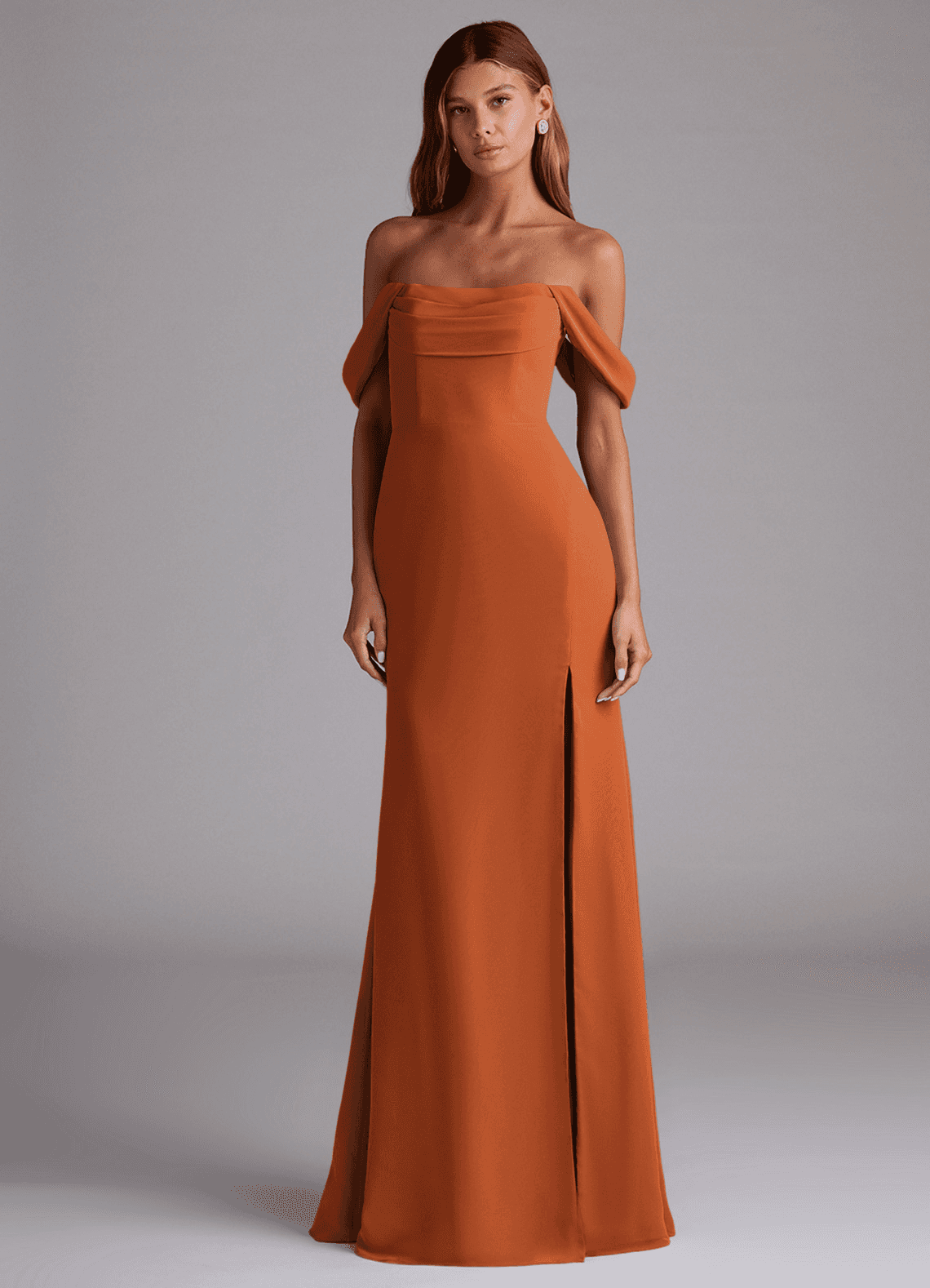 Azazie Saige Bridesmaid Dresses Cinnamon A-Line Off the Shoulder Chiffon Convertible Dress image2